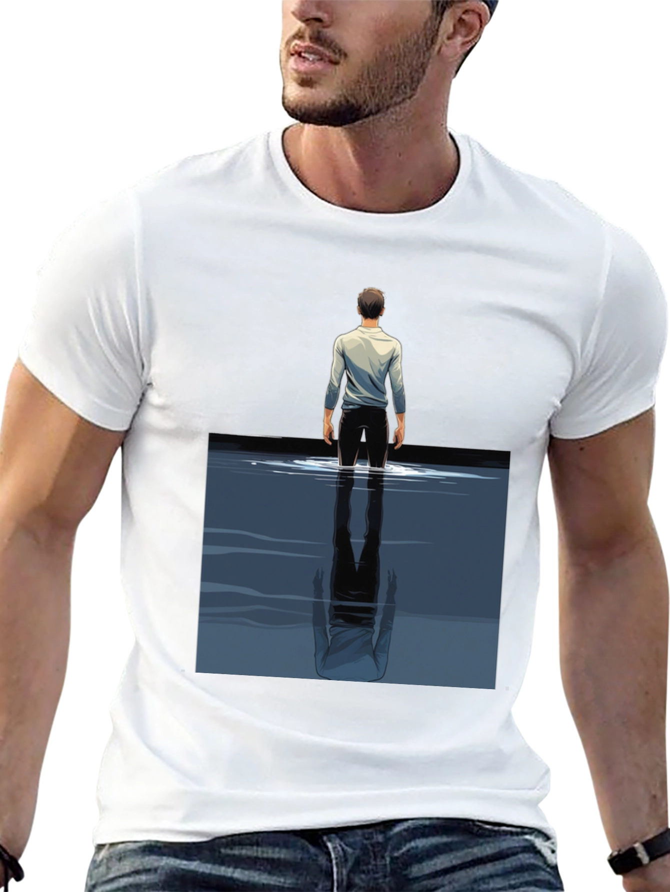 Reflective Water Graphic Tee - Stylish Mens Black T-Shirt