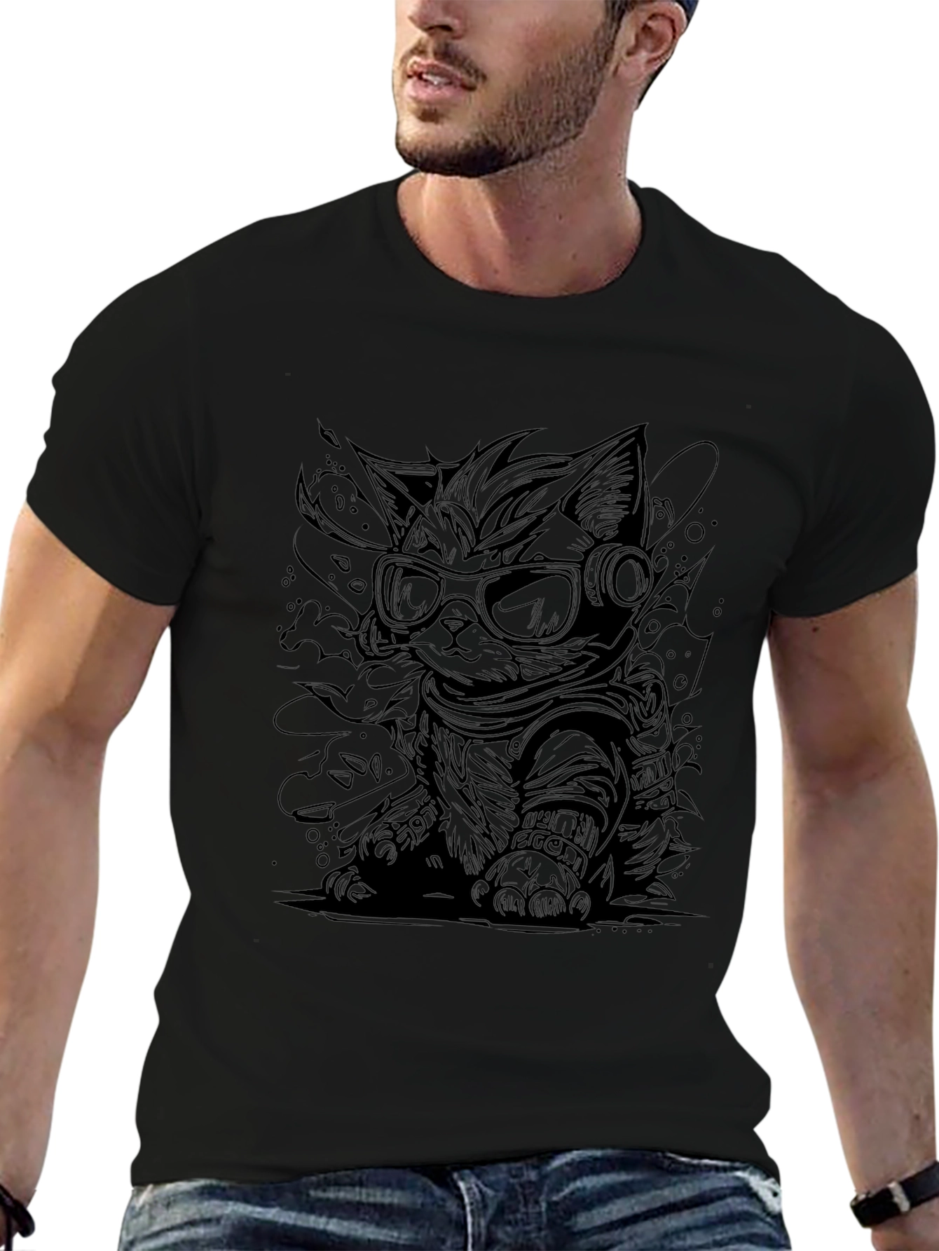 Cool Cat Graphic T-Shirt - Black