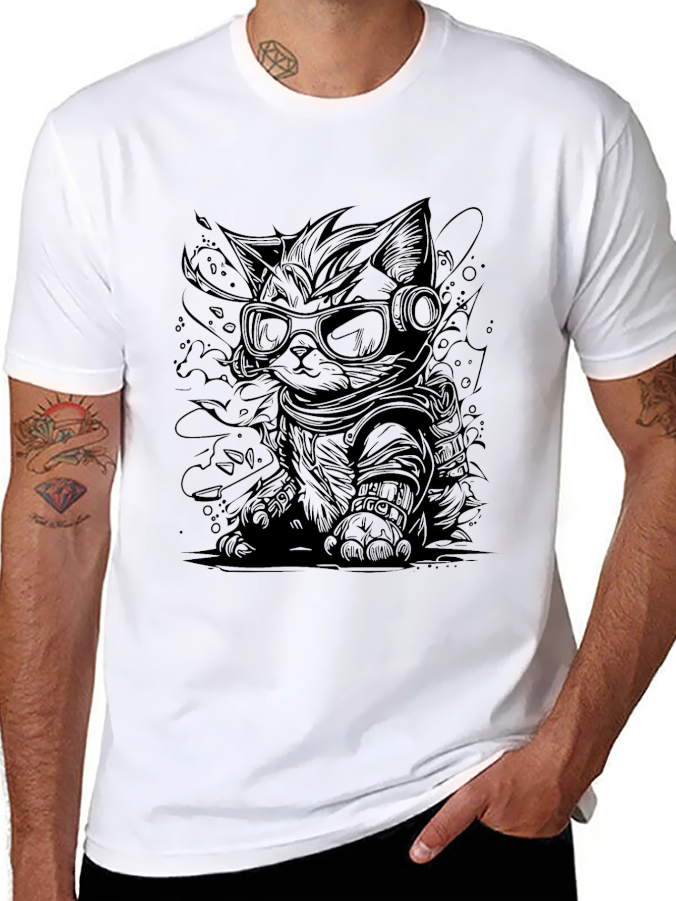 Cool Cat Graphic T-Shirt - Black