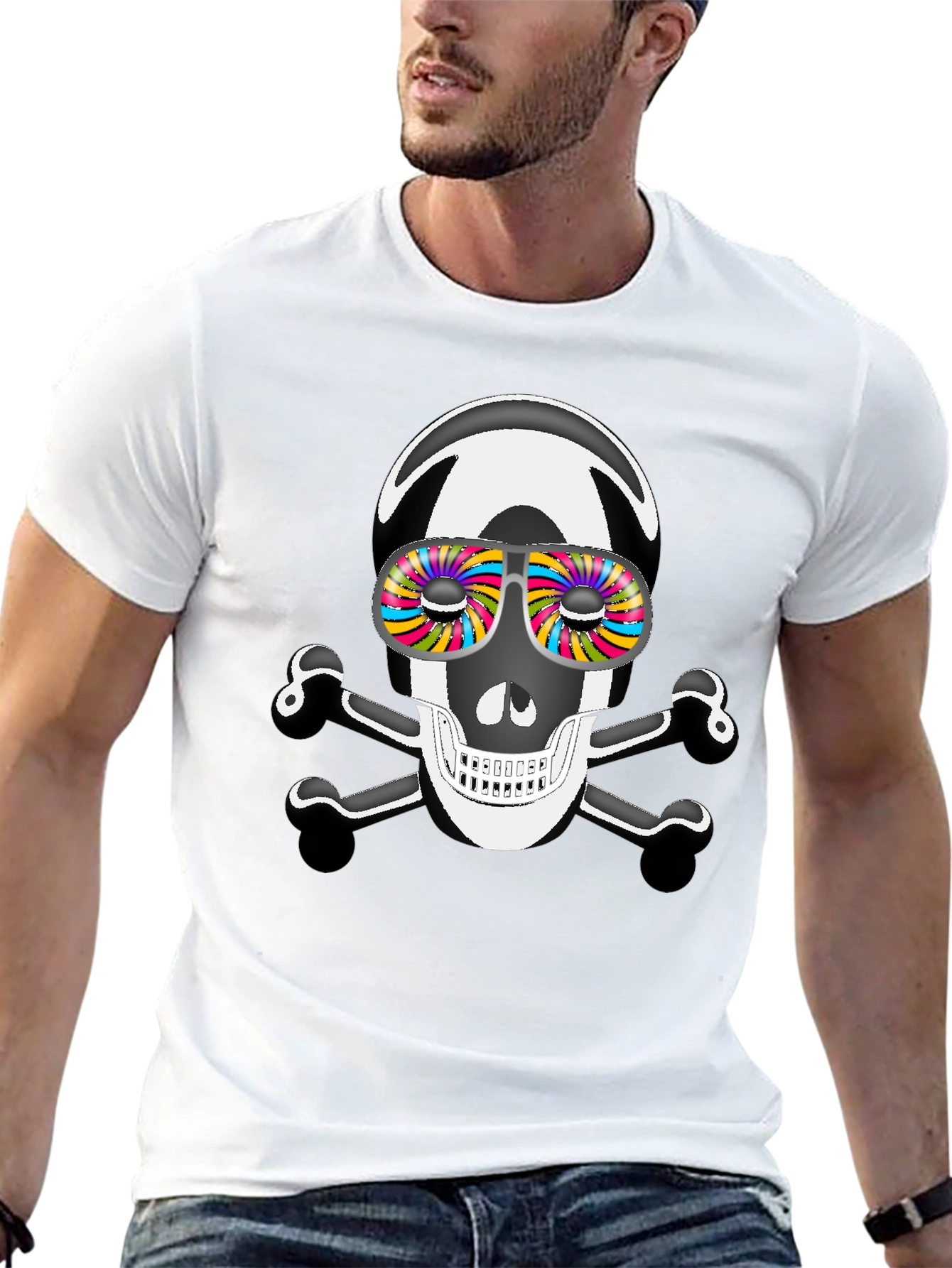 Skull & Crossbones T-Shirt with Psychedelic Glasses