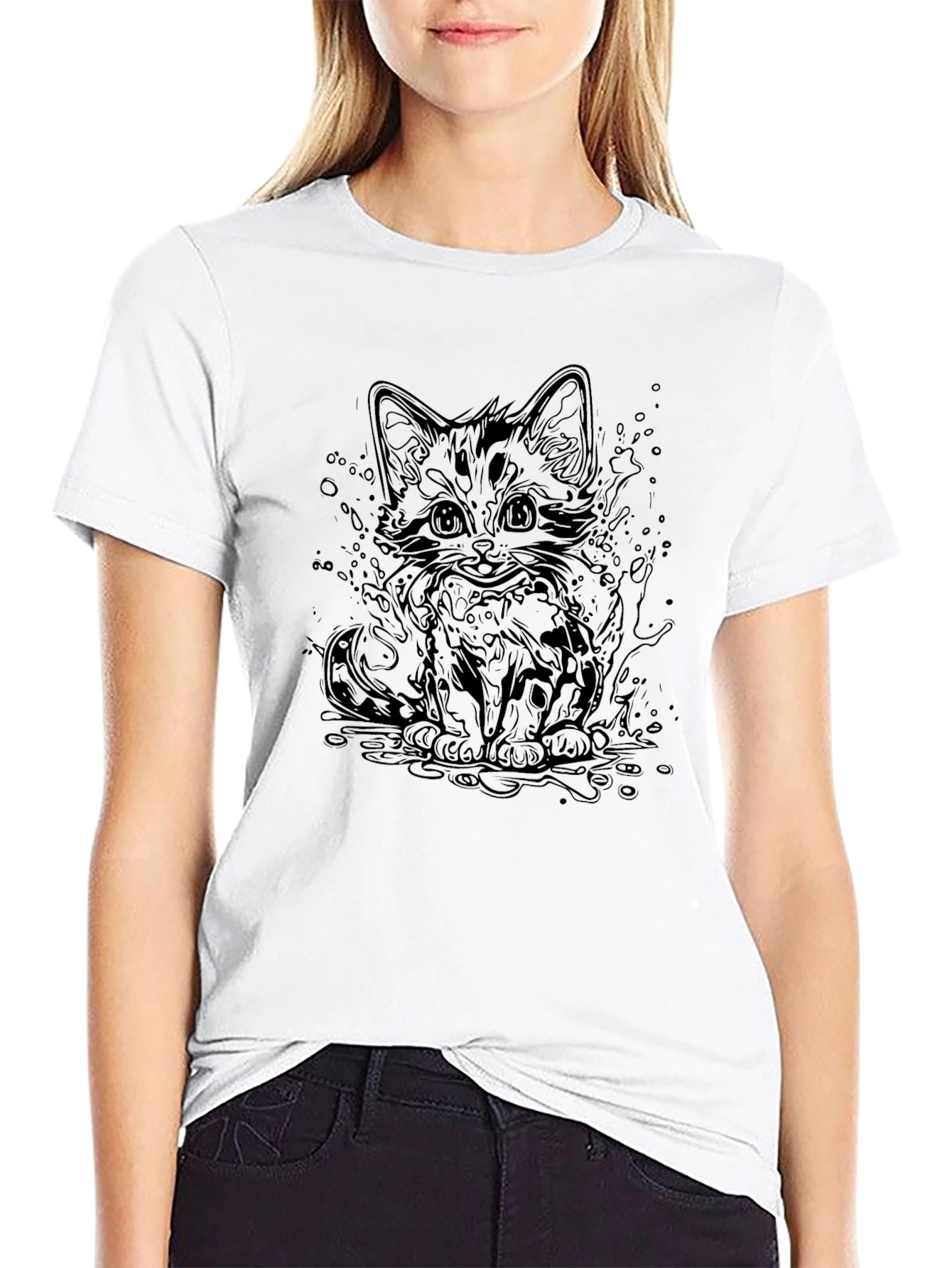 Cat Graphic Black T-Shirt - Cool Kitten Design