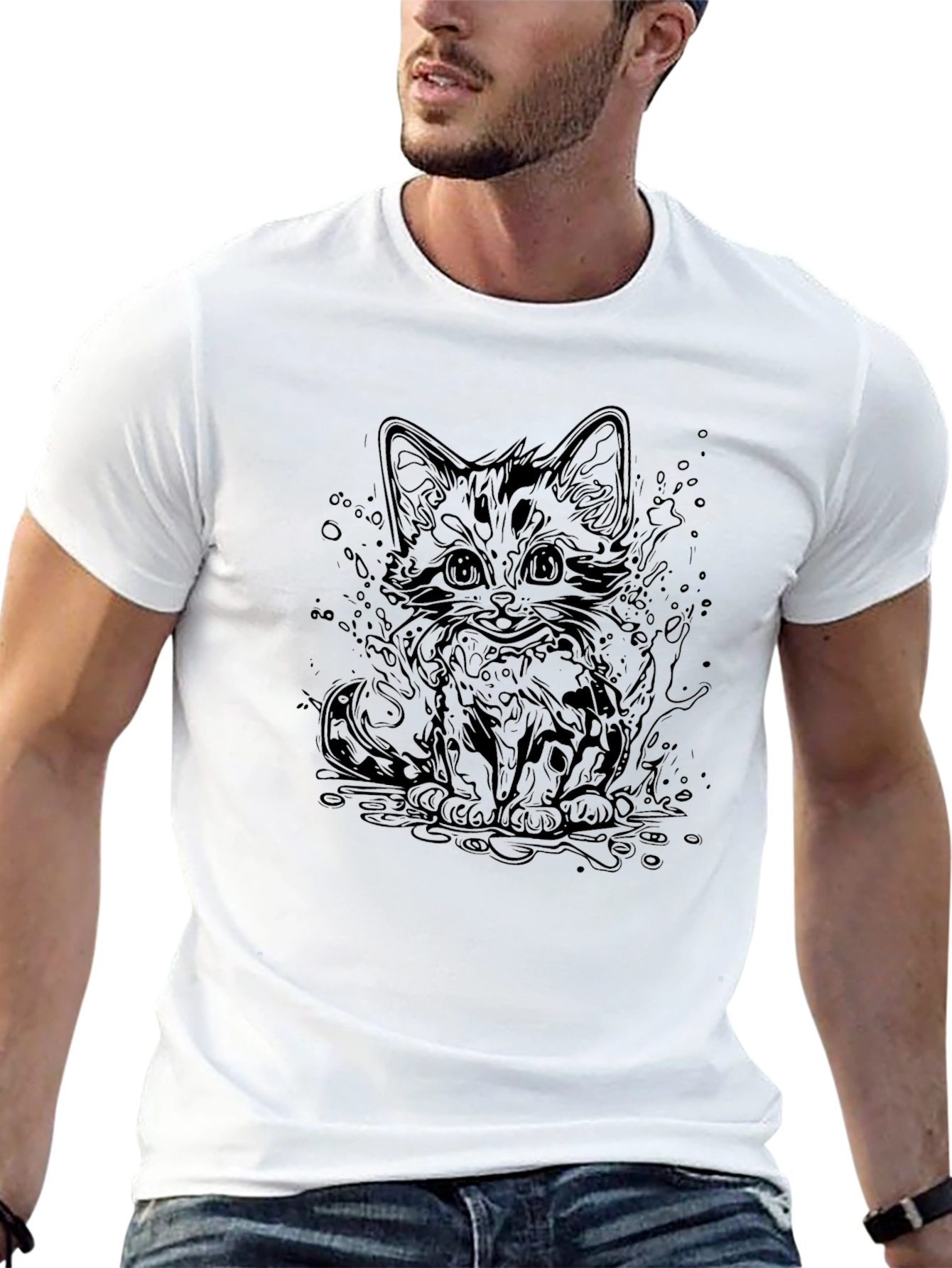 Cat Graphic Black T-Shirt - Cool Kitten Design