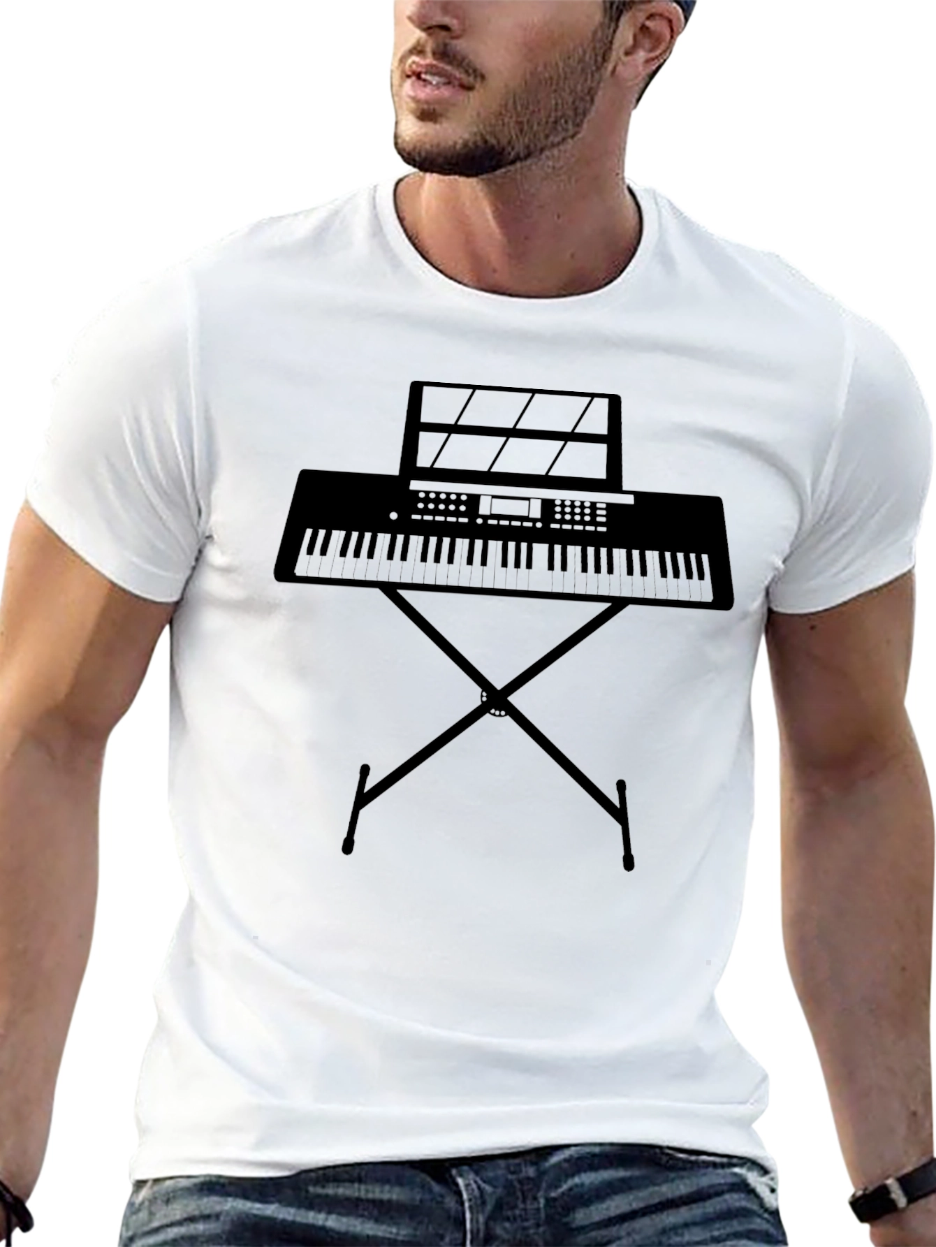 Musician Tee: Keyboard & Stand Graphic Black T-Shirt