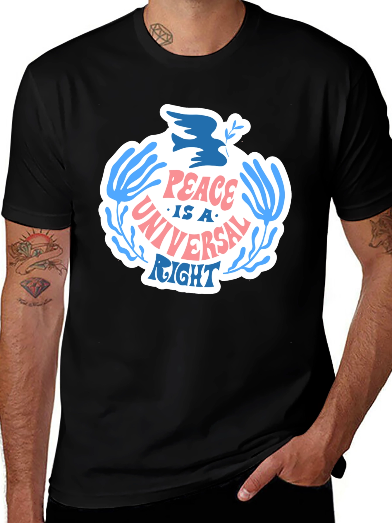 Peace Is A Universal Right Black Graphic T-Shirt