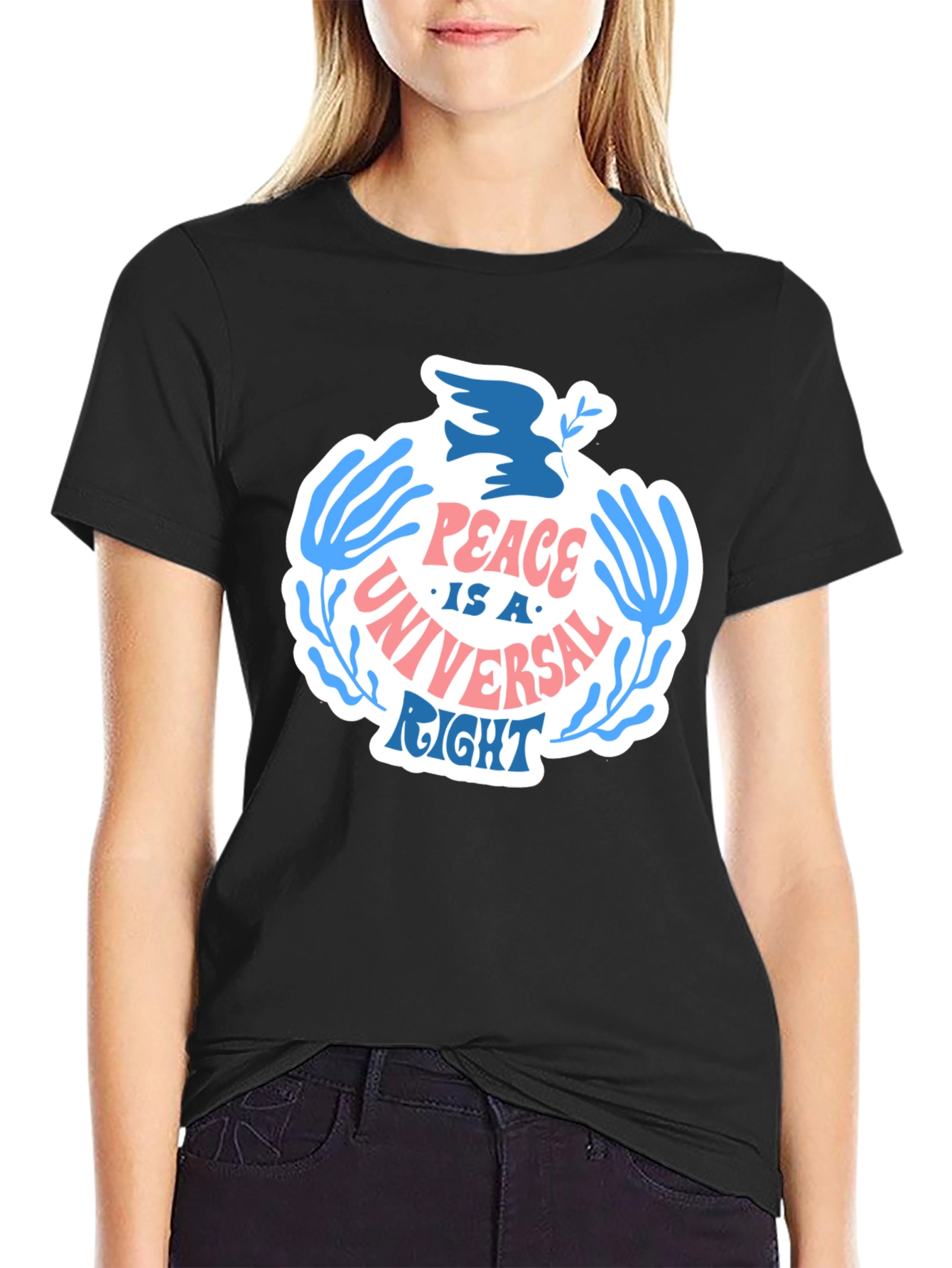 Peace Is A Universal Right Black Graphic T-Shirt