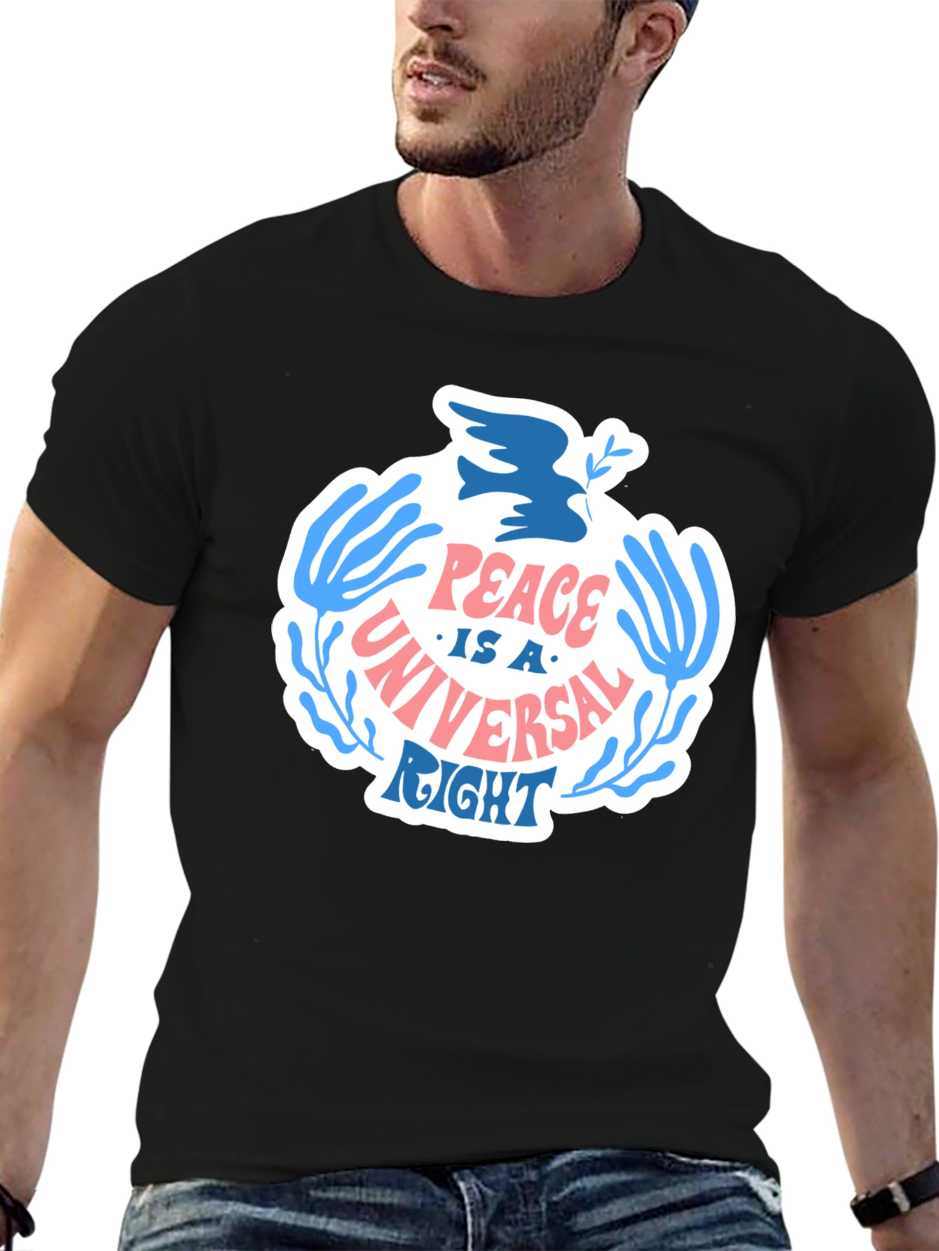 Peace Is A Universal Right Black Graphic T-Shirt