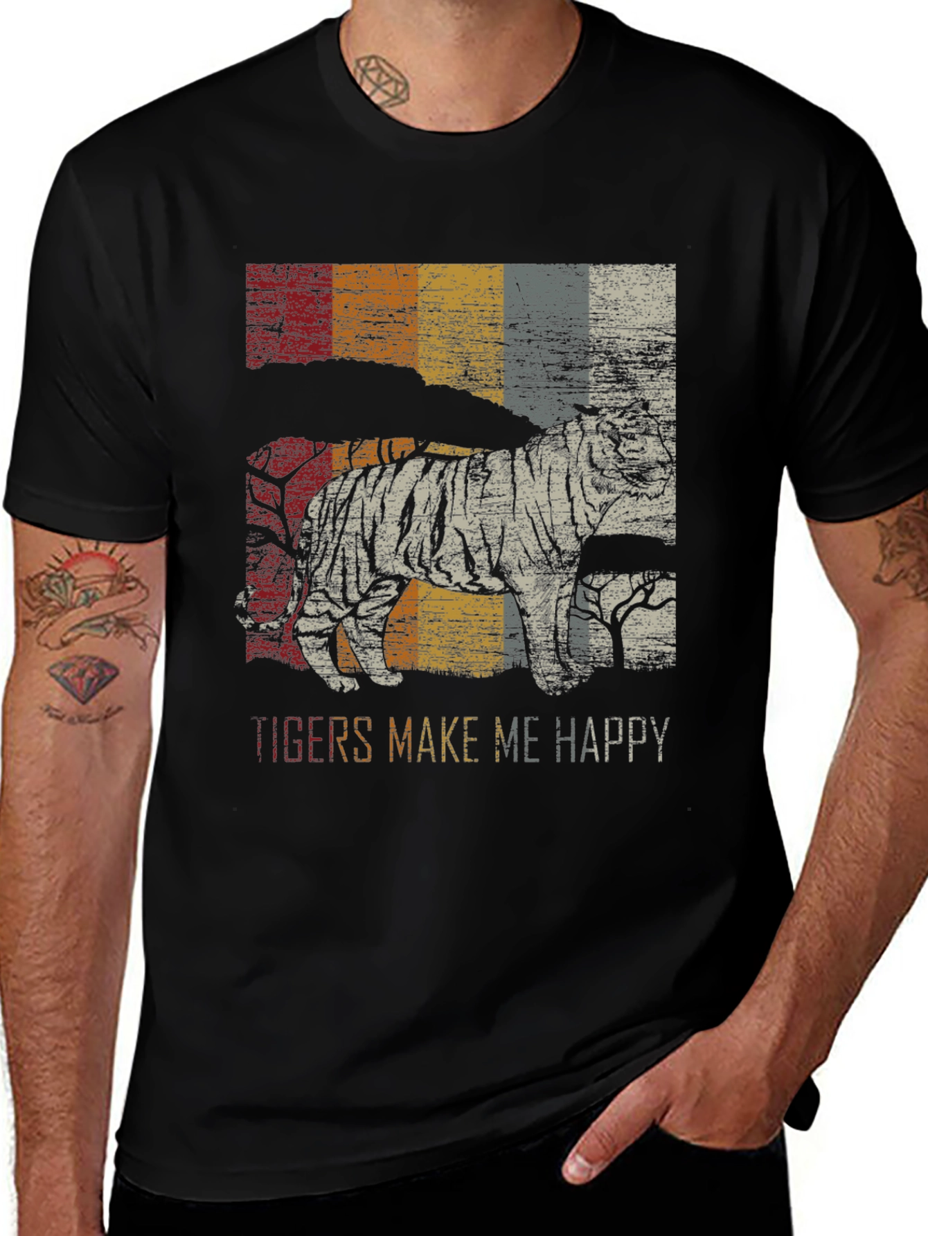 Retro Tiger Graphic T-Shirt - Mens Black Tee