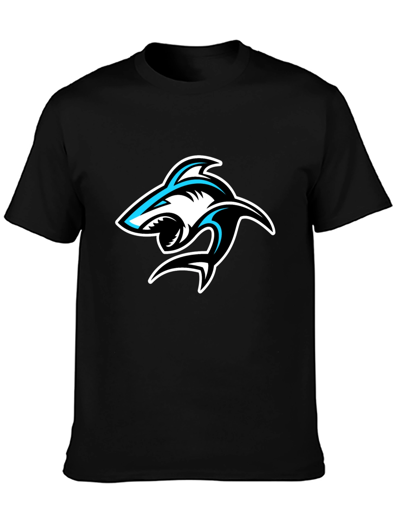 Shark Graphic Print Crew Neck T-Shirt - Black