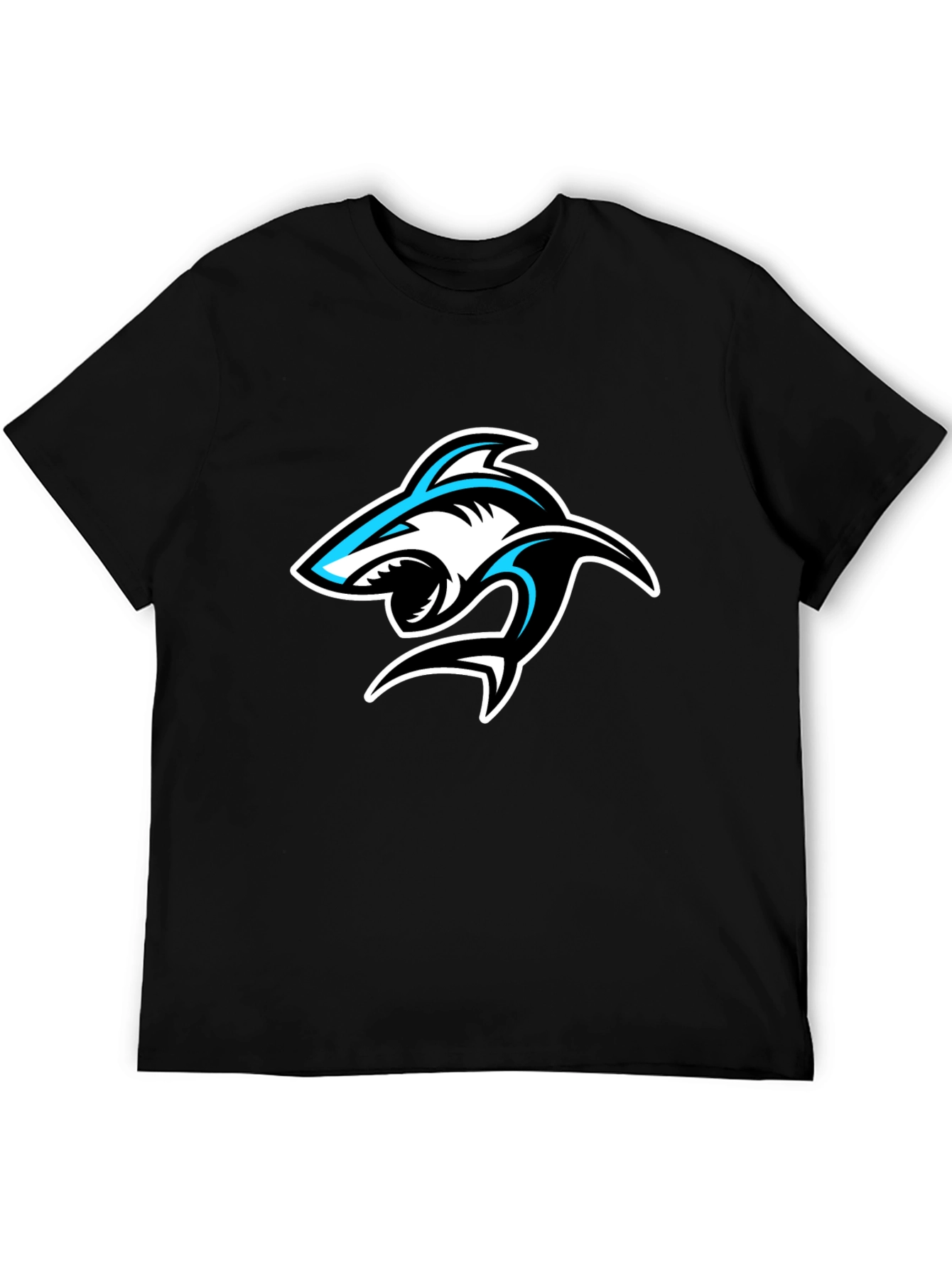 Shark Graphic Print Crew Neck T-Shirt - Black