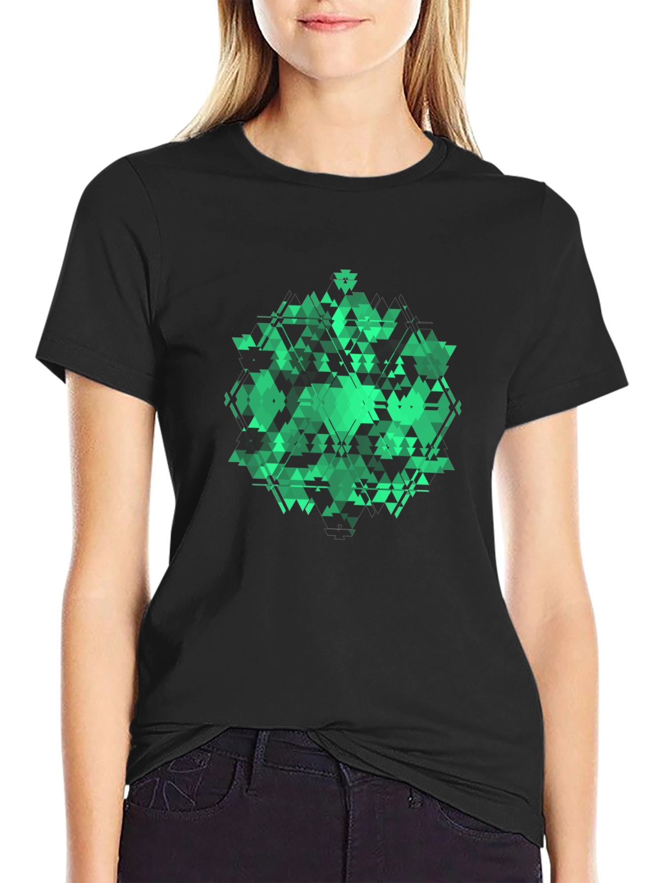 Geometric Green Graphic Tee - Modern Style