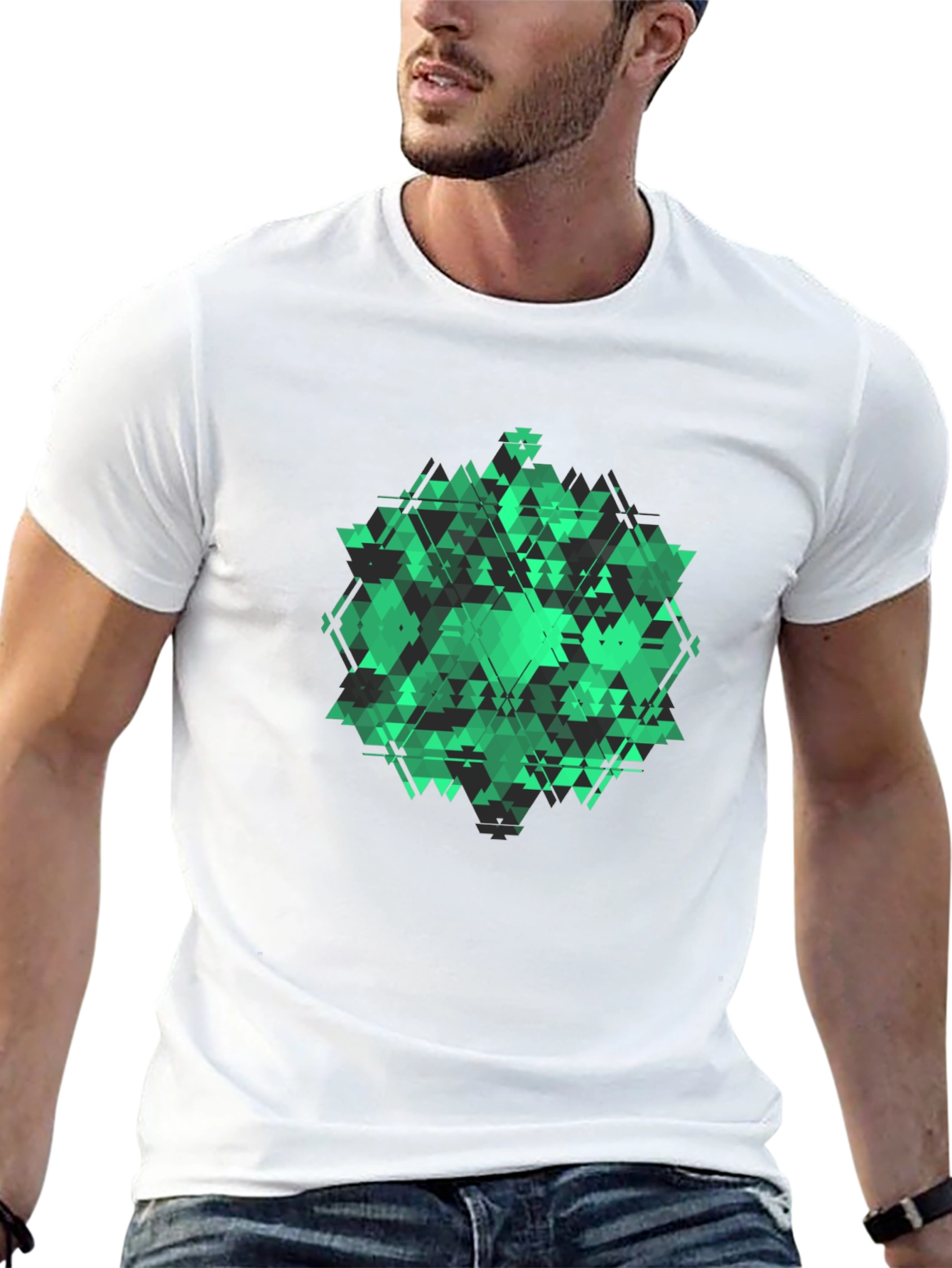 Geometric Green Graphic Tee - Modern Style