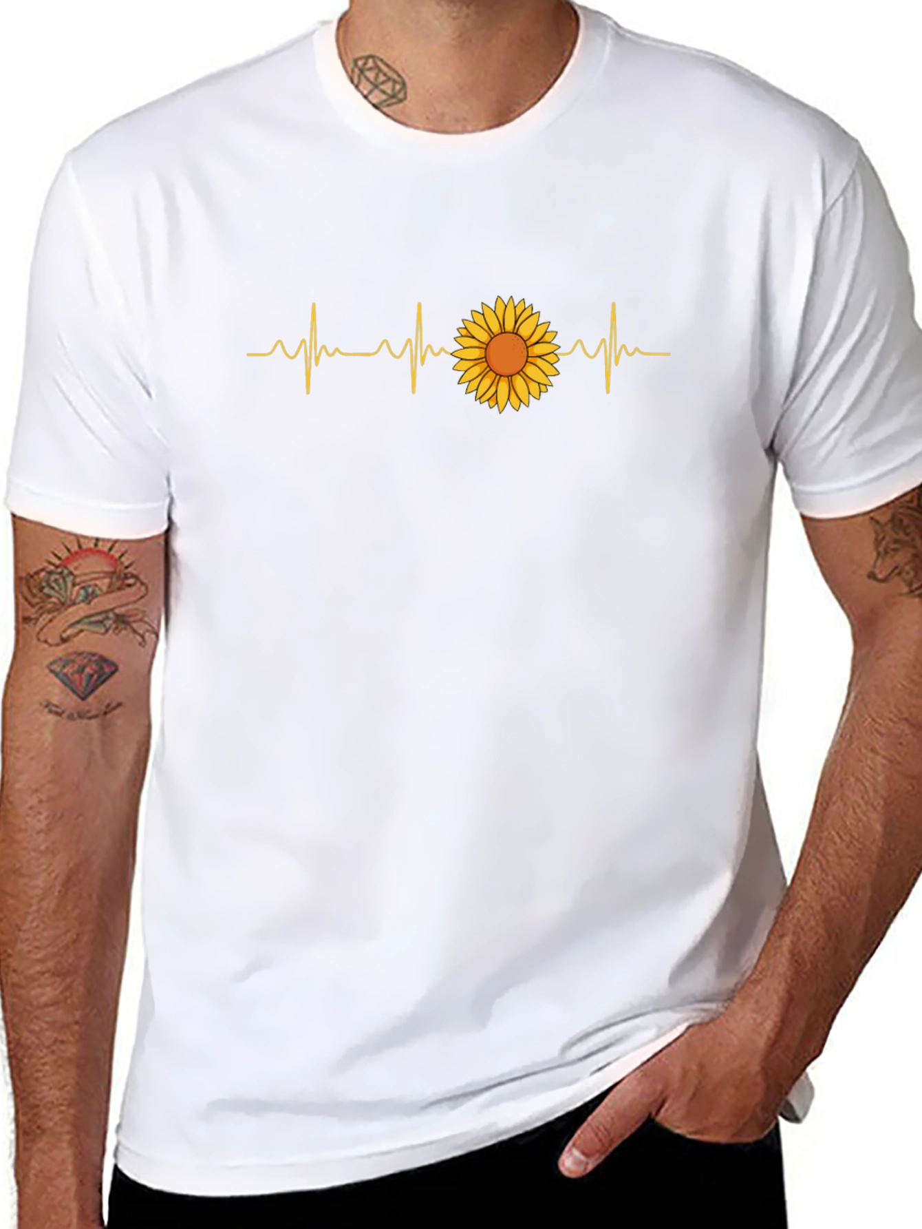 Sunflower Heartbeat Graphic Black T-Shirt