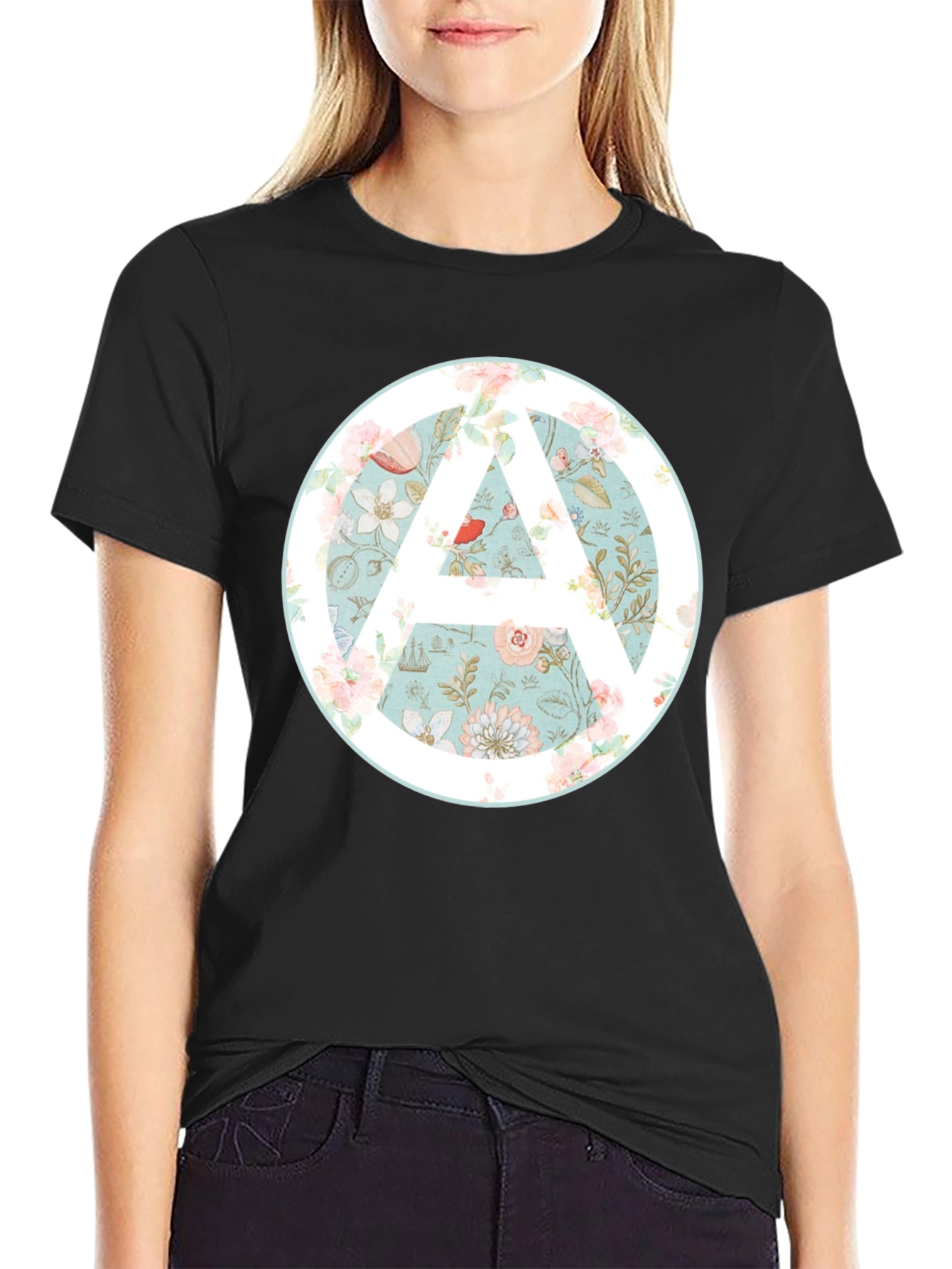 Floral Anarchy Symbol Graphic Black Tee