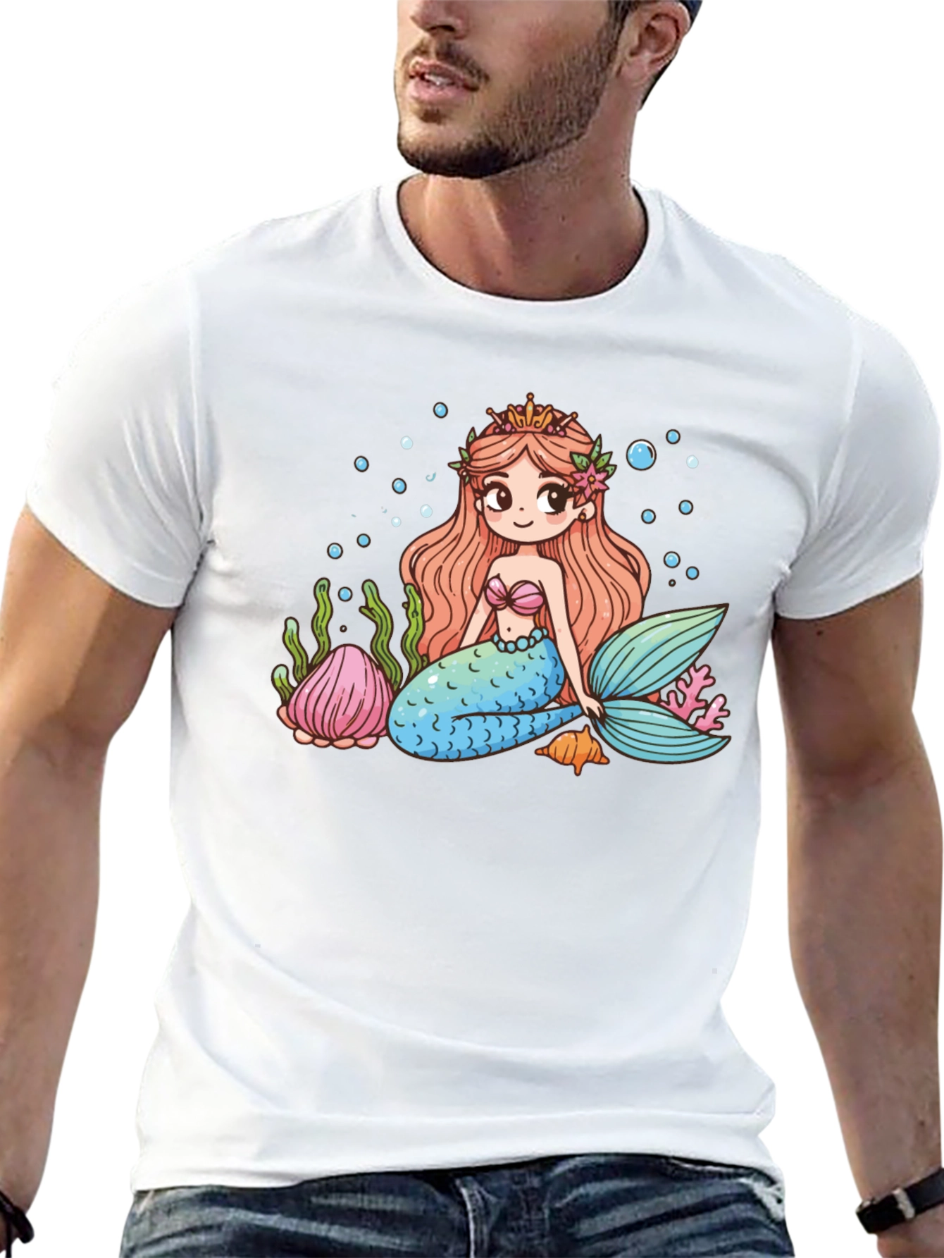 Mermaid Graphic Tee - Cute Cartoon Sea Life Design