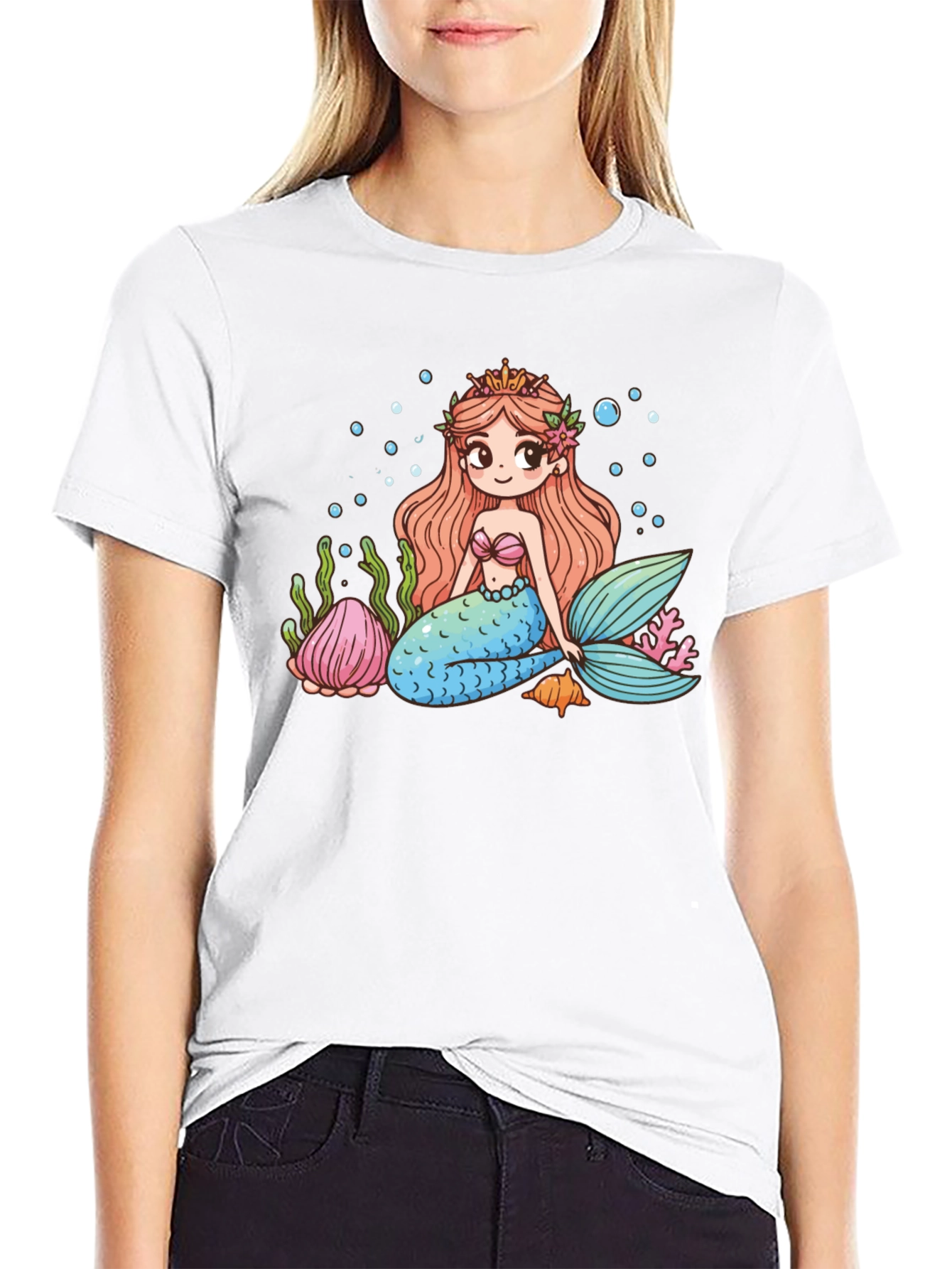 Mermaid Graphic Tee - Cute Cartoon Sea Life Design
