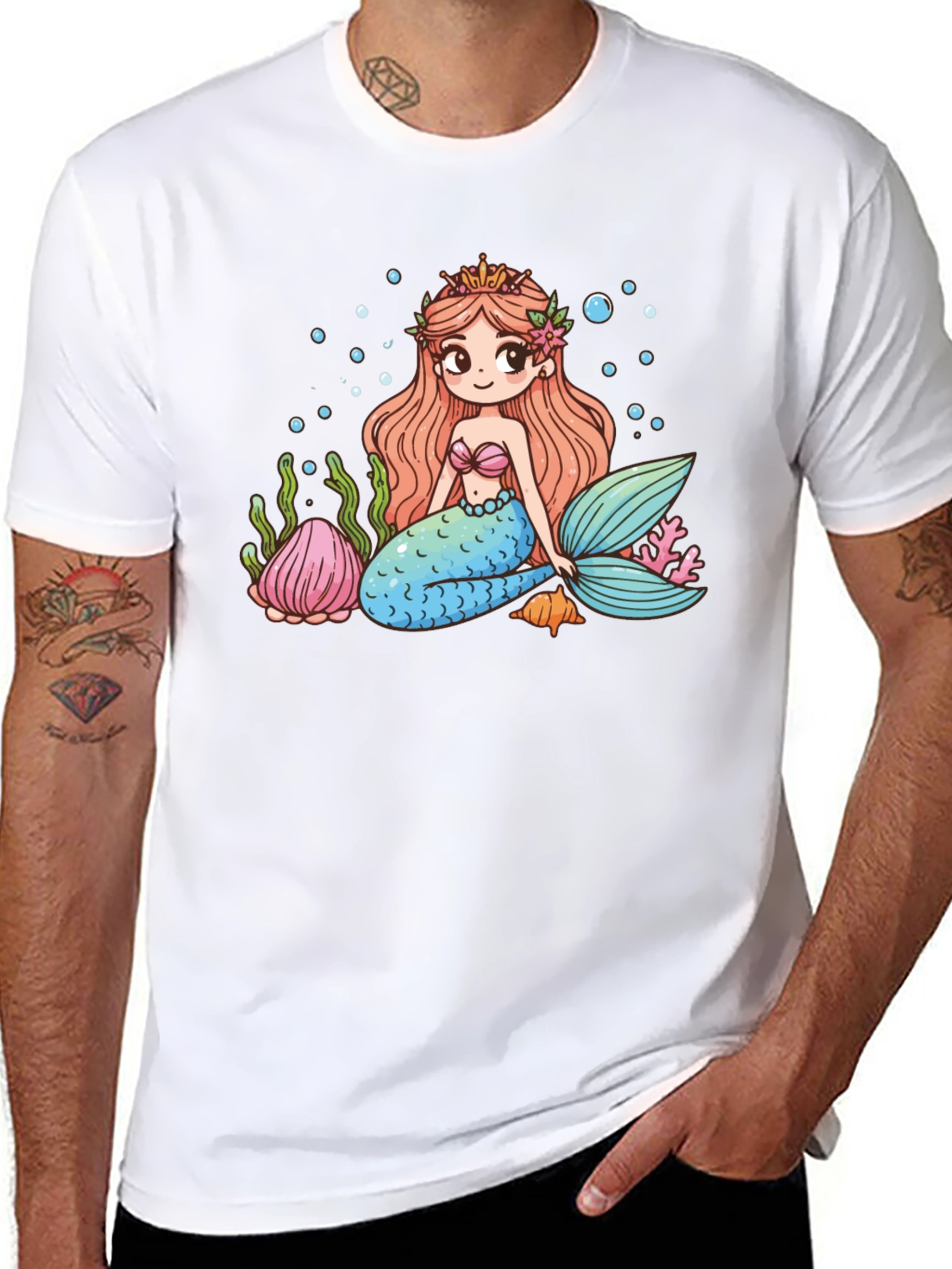 Mermaid Graphic Tee - Cute Cartoon Sea Life Design