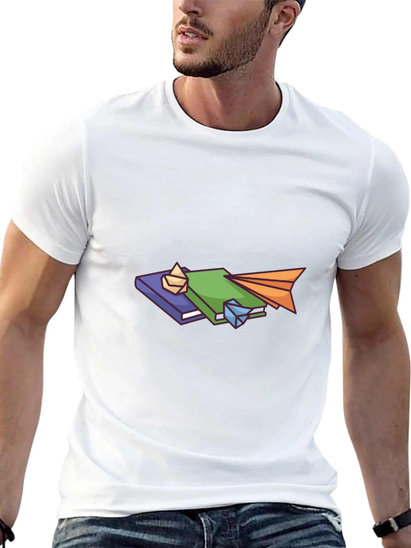 Book Stack Graphic Tee - Black Cotton Comfort