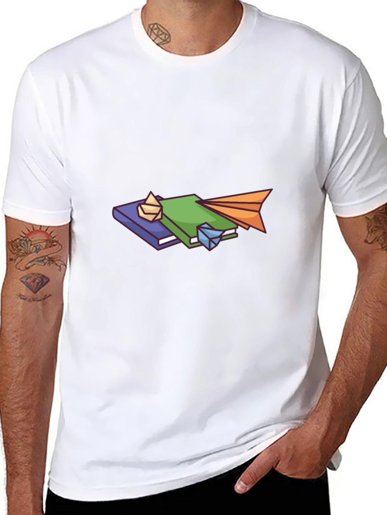 Book Stack Graphic Tee - Black Cotton Comfort