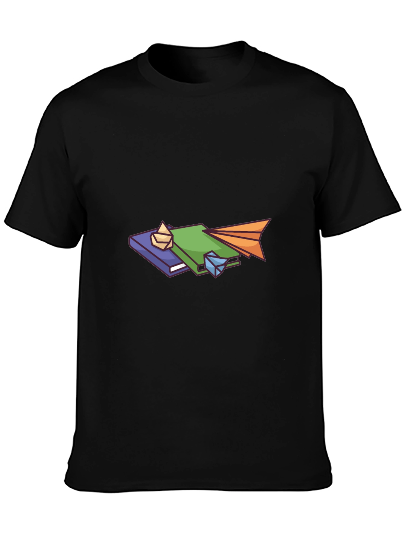 Book Stack Graphic Tee - Black Cotton Comfort