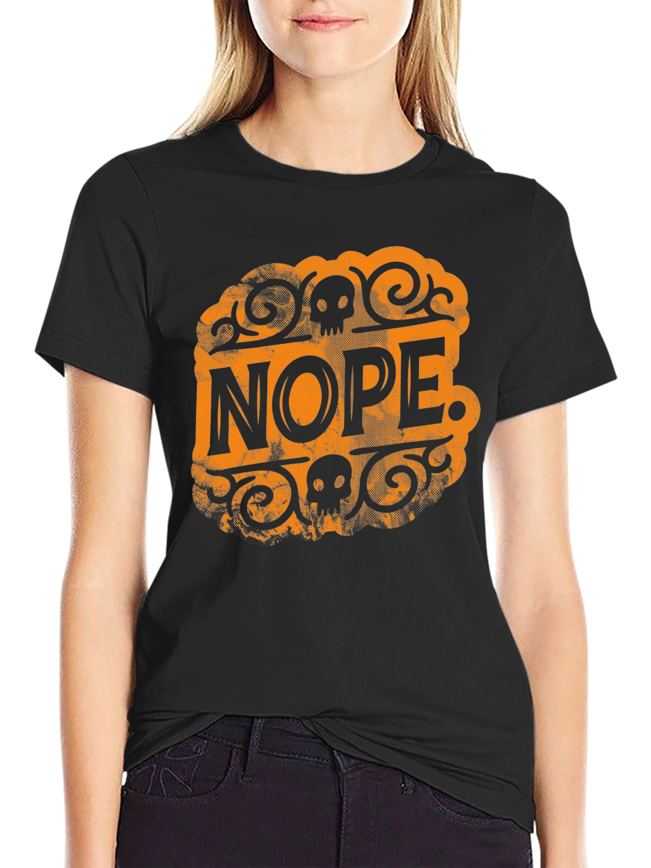 Nope Skull Graphic T-Shirt - Black Crew Neck Tee