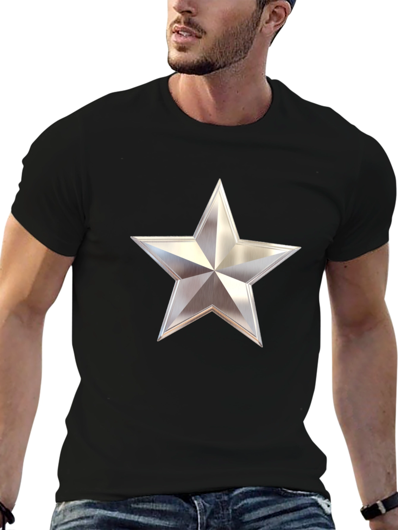 Bold Star Graphic Tee - Mens Black Cotton T-Shirt