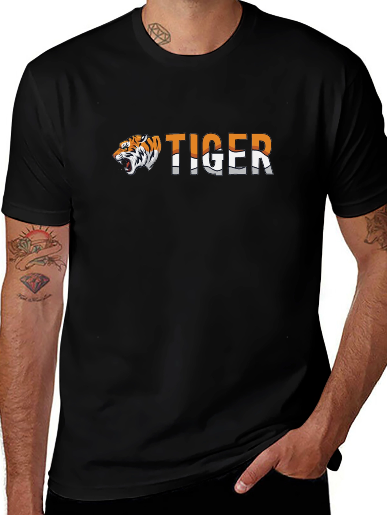 Tiger Graphic T-Shirt - Black Crew Neck
