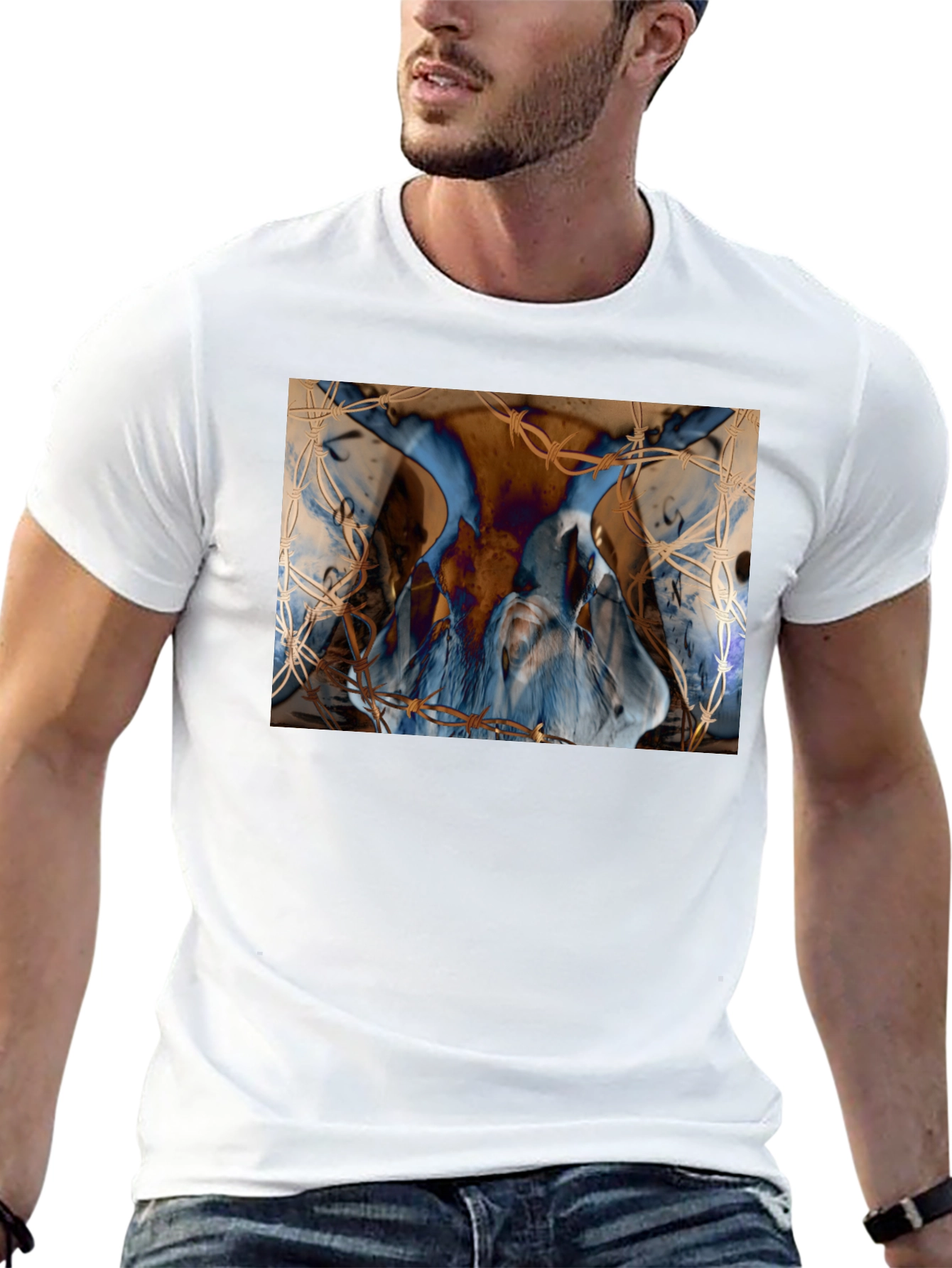 Artistic Blue & Brown Barbed Wire Graphic Tee