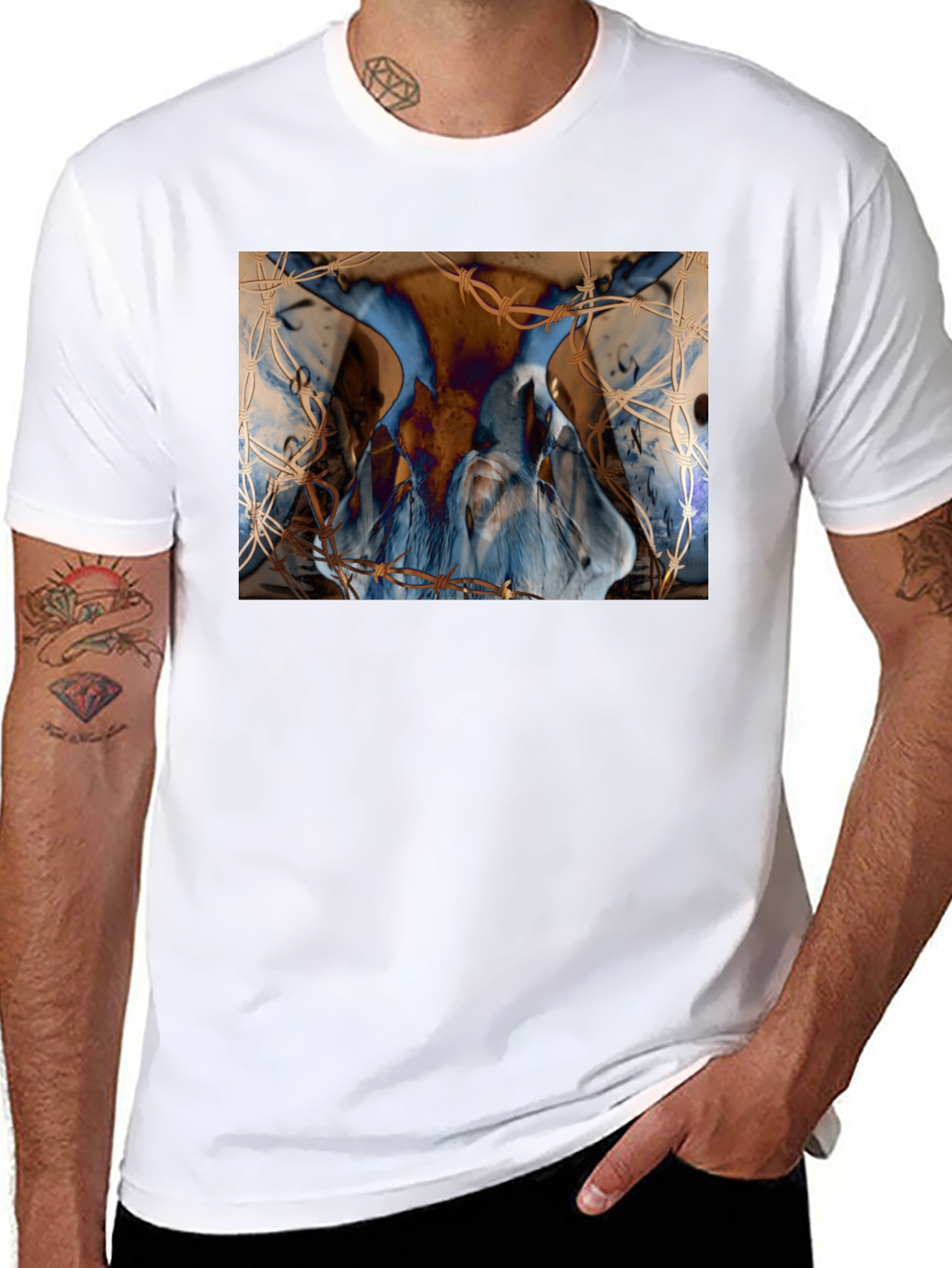 Artistic Blue & Brown Barbed Wire Graphic Tee