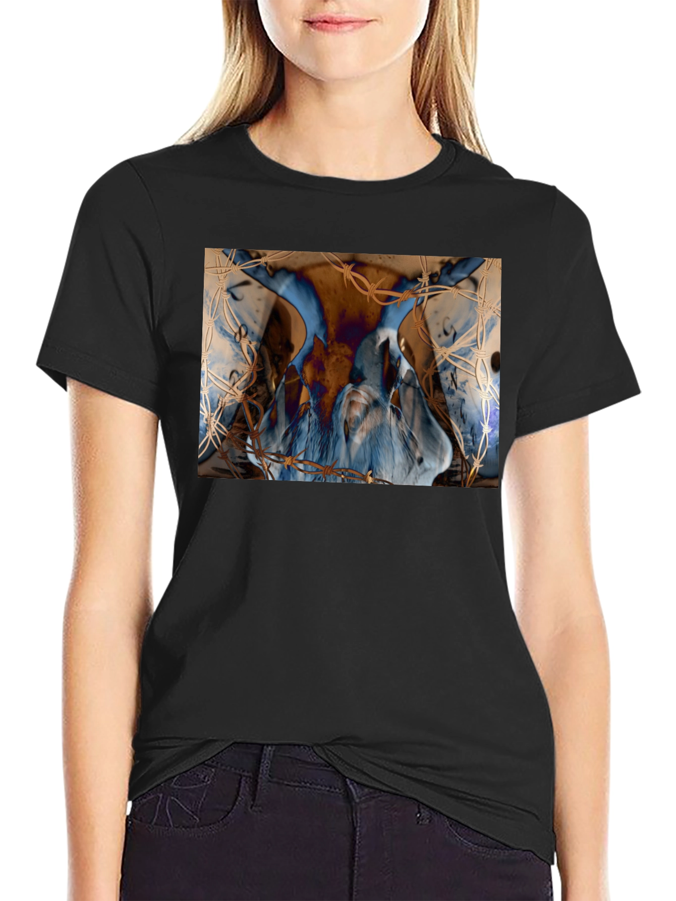Artistic Blue & Brown Barbed Wire Graphic Tee