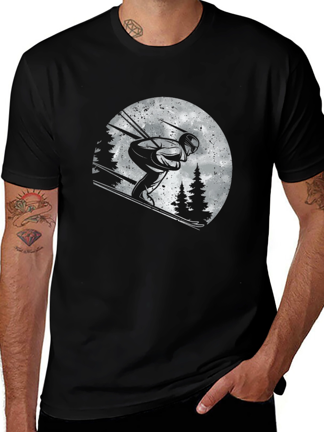 Skiing Graphic T-Shirt - Black Cotton Tee