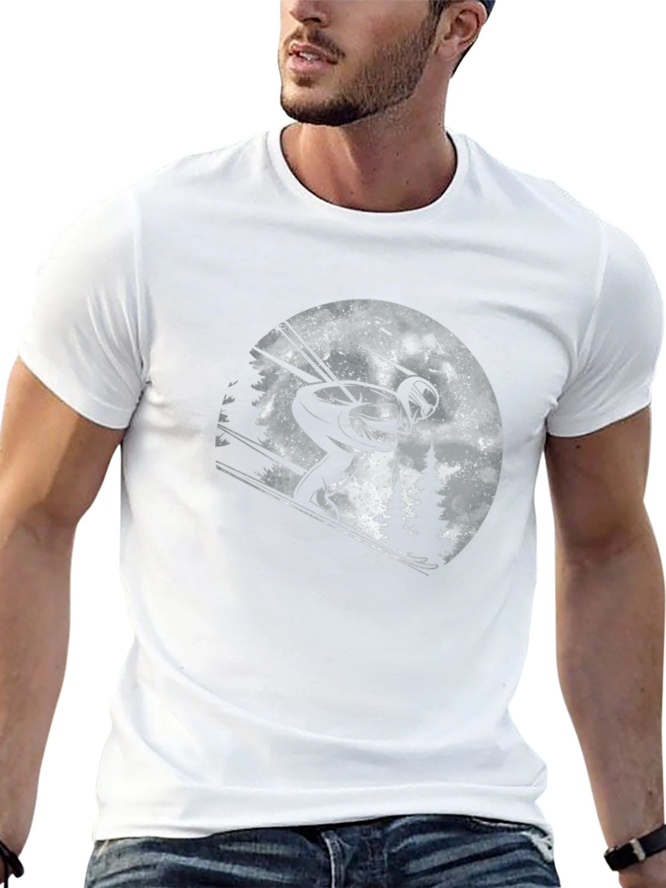 Skiing Graphic T-Shirt - Black Cotton Tee