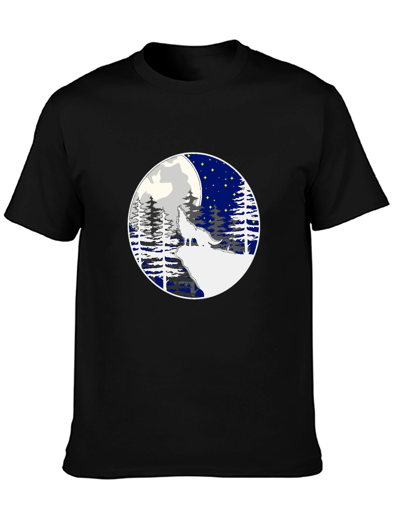 Wolf Howling Moon Graphic Tee - Stylish Black T-Shirt