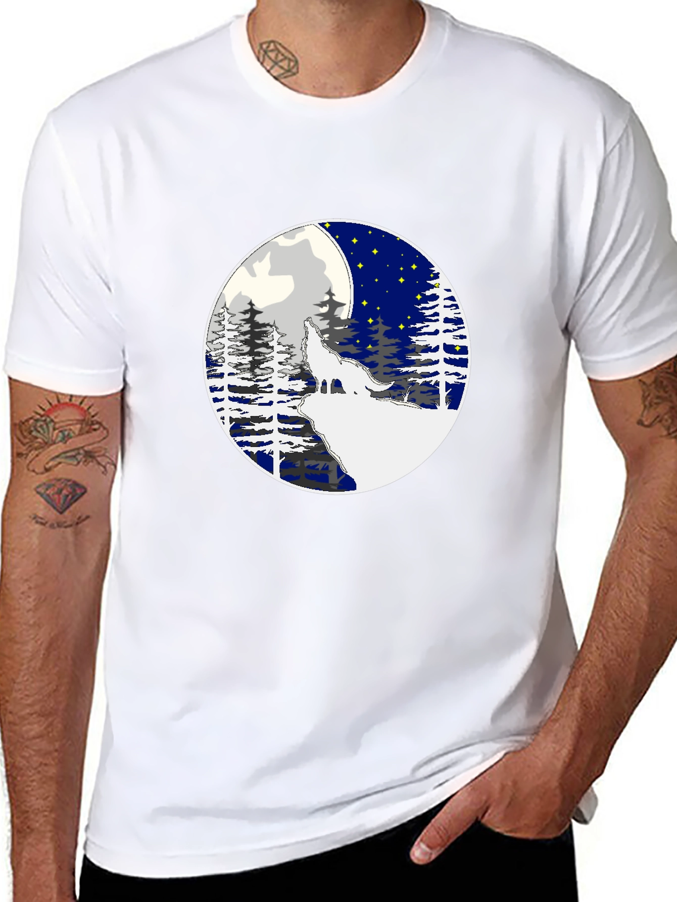 Wolf Howling Moon Graphic Tee - Stylish Black T-Shirt