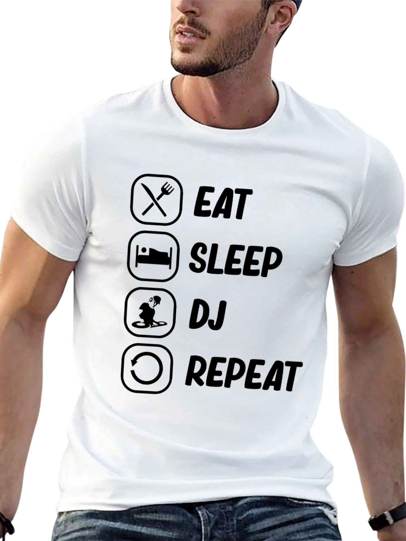 Eat Sleep DJ Repeat Black Graphic T-Shirt