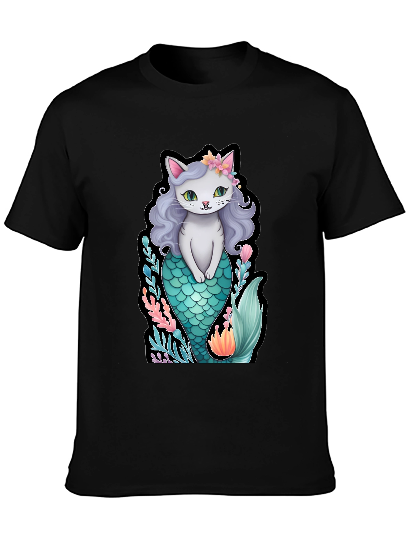Cat Mermaid Graphic T-Shirt - Unique Novelty Tee