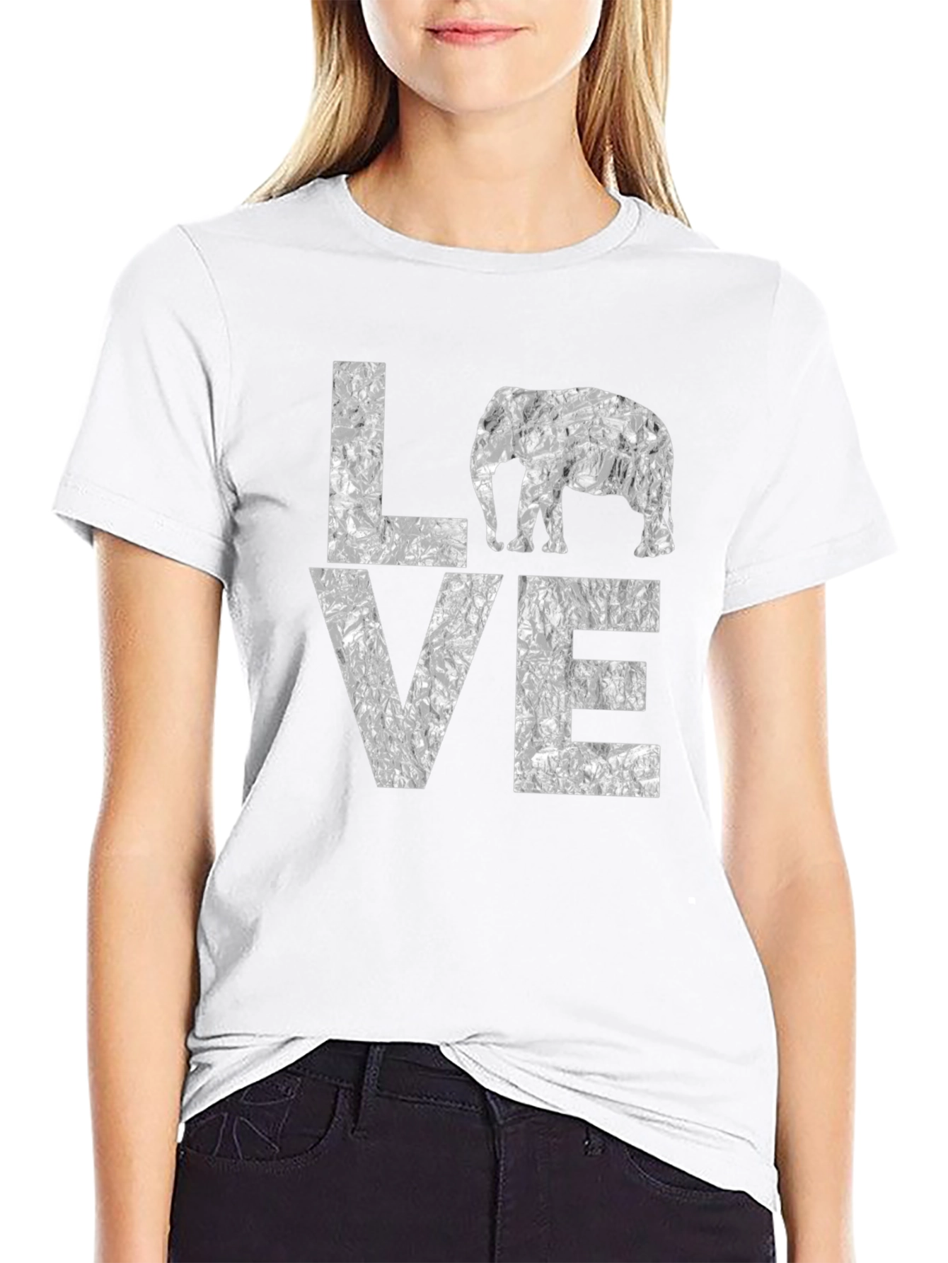 LOVE Elephant Graphic T-Shirt - Black