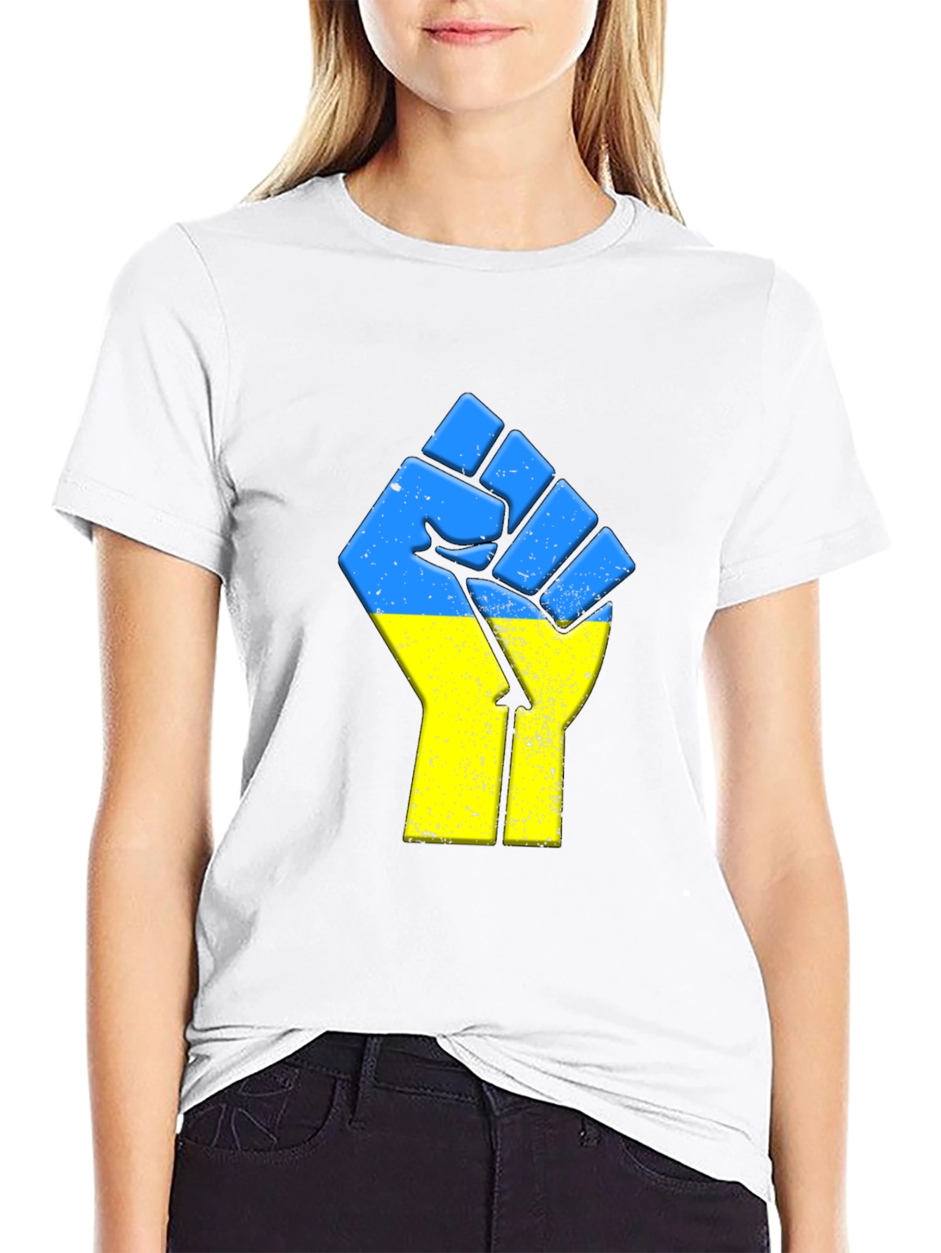 Ukraine Flag Fist Black T-Shirt Support Freedom