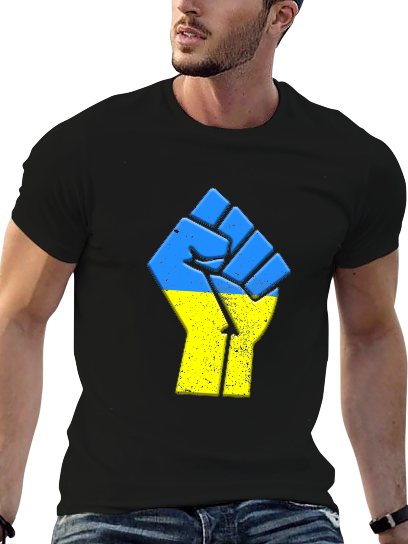 Ukraine Flag Fist Black T-Shirt Support Freedom
