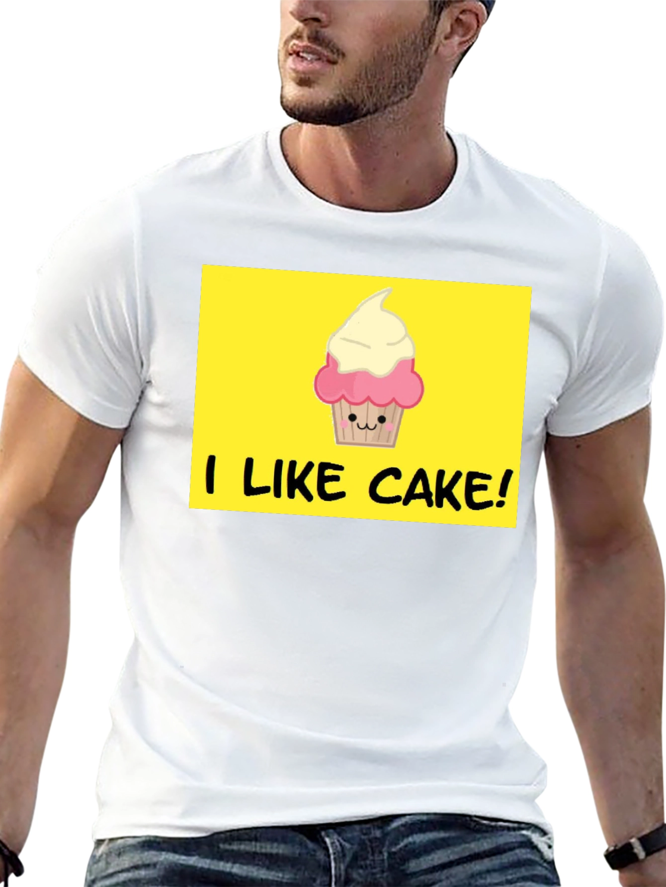 I Like Cake! Black T-Shirt with Cute Cupcake Graphic