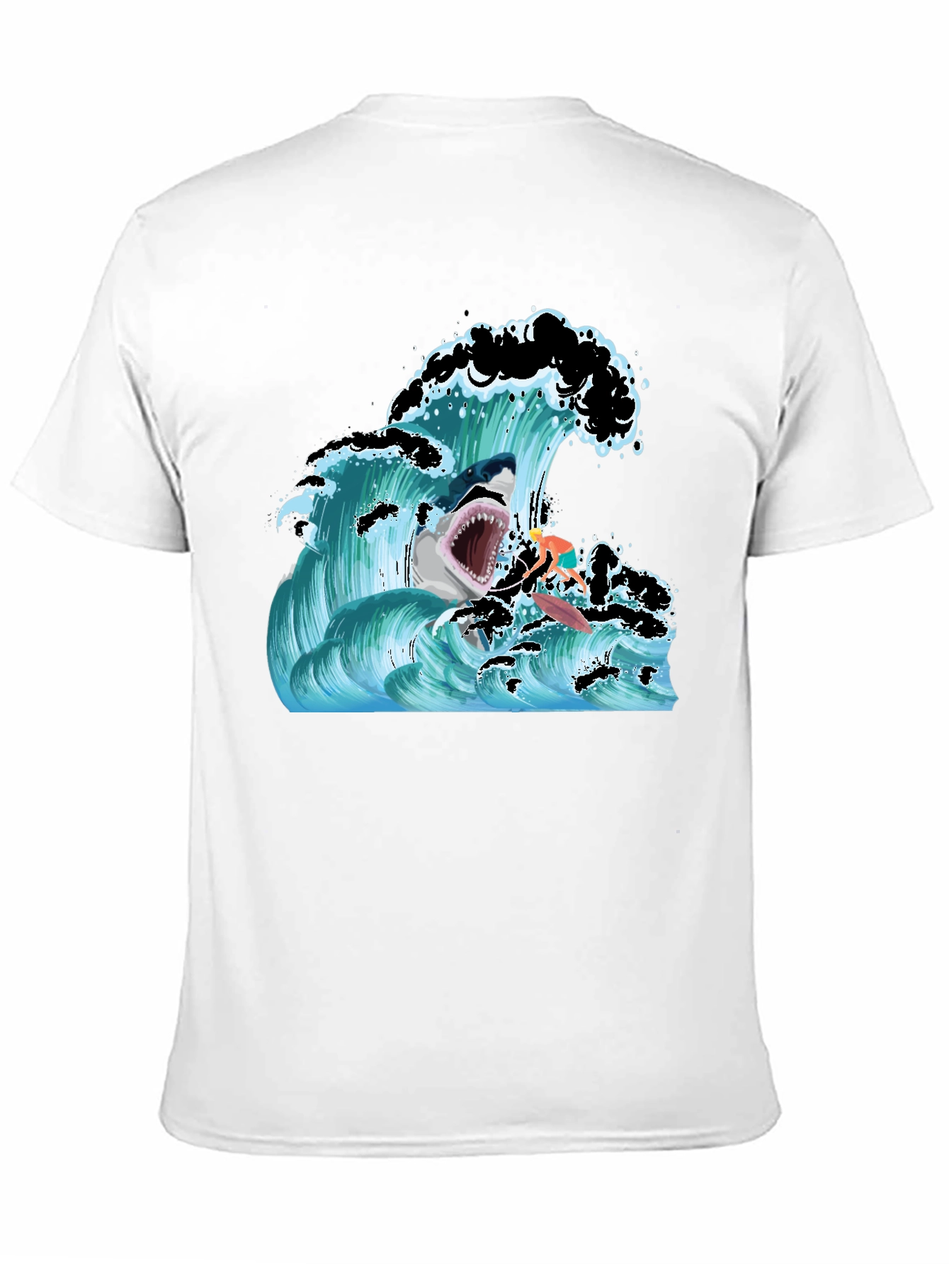 Shark Wave Graphic T-Shirt - Black Short Sleeve