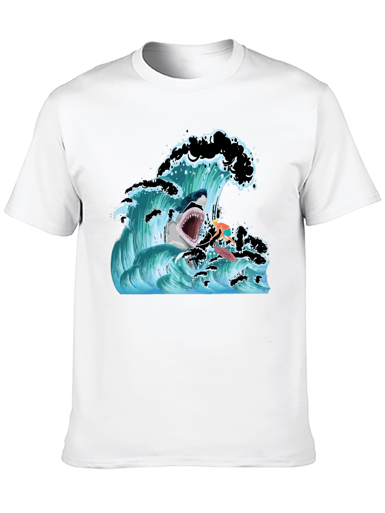 Shark Wave Graphic T-Shirt - Black Short Sleeve