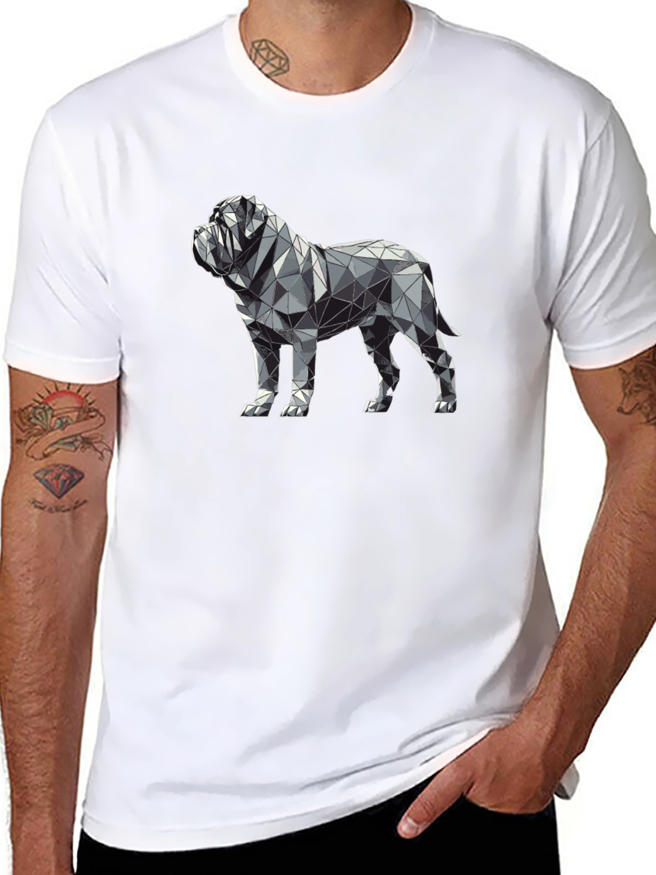Geometric Dog Print Black T-Shirt