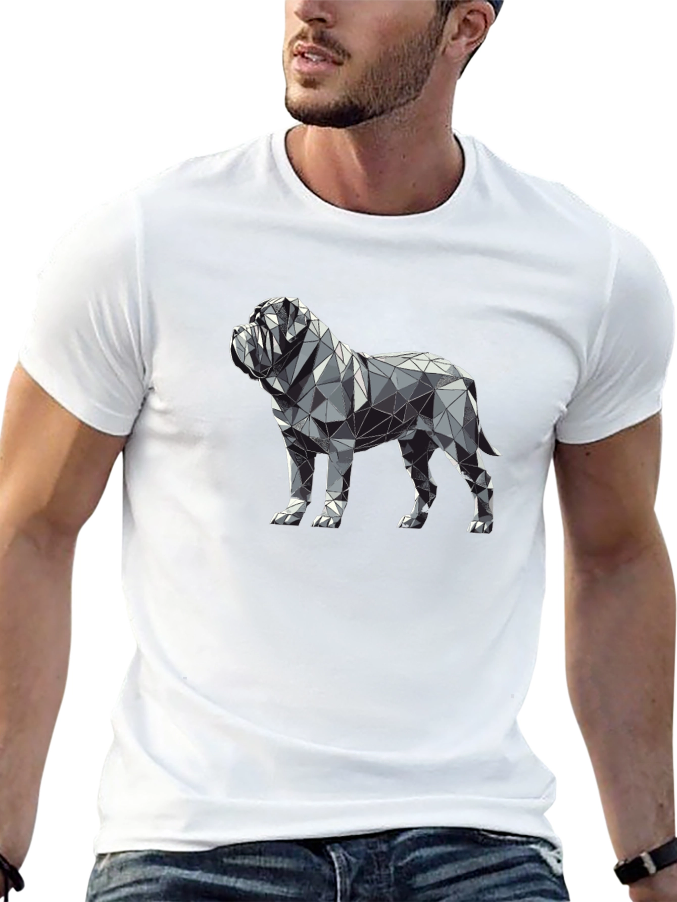 Geometric Dog Print Black T-Shirt