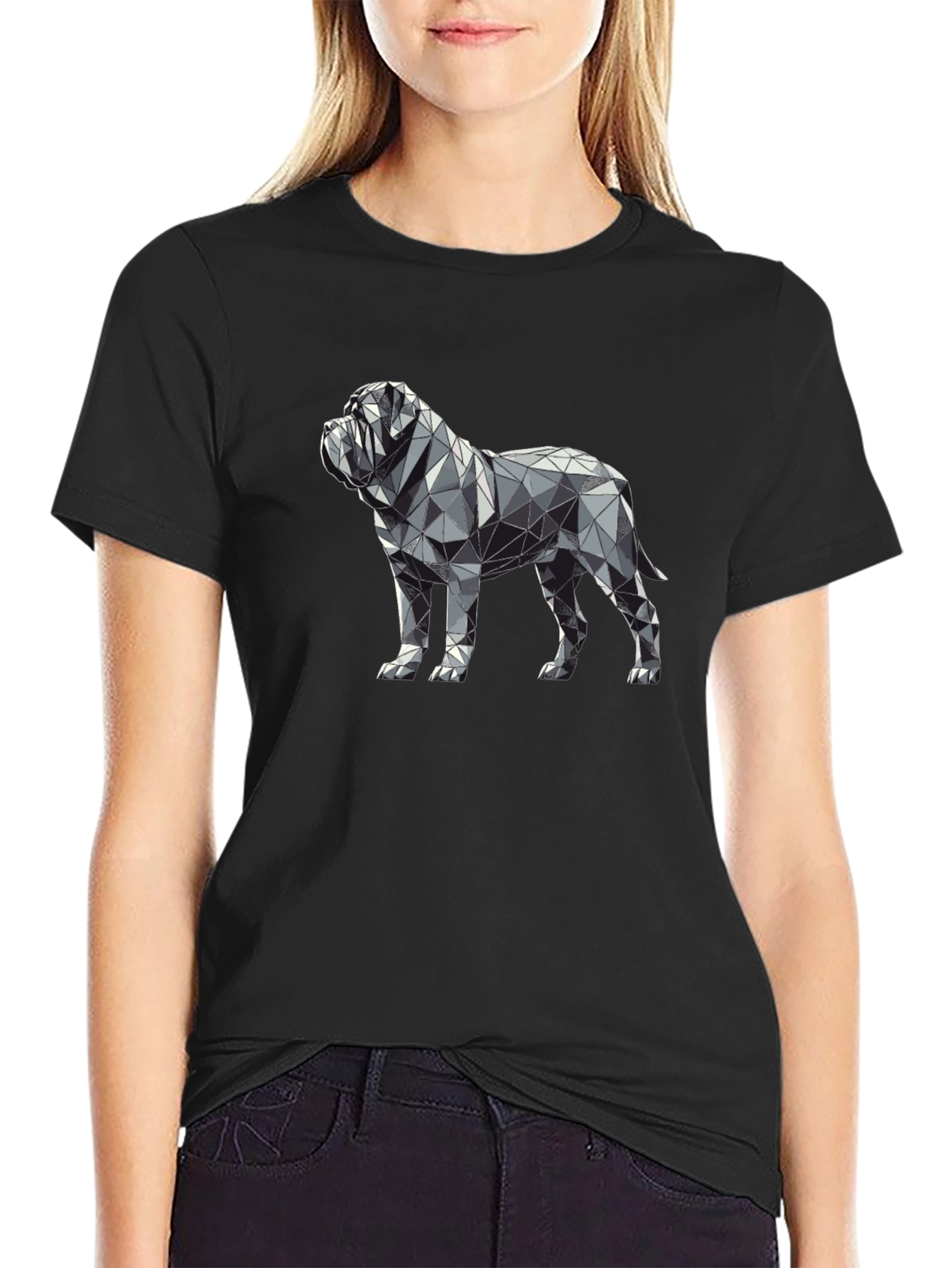 Geometric Dog Print Black T-Shirt