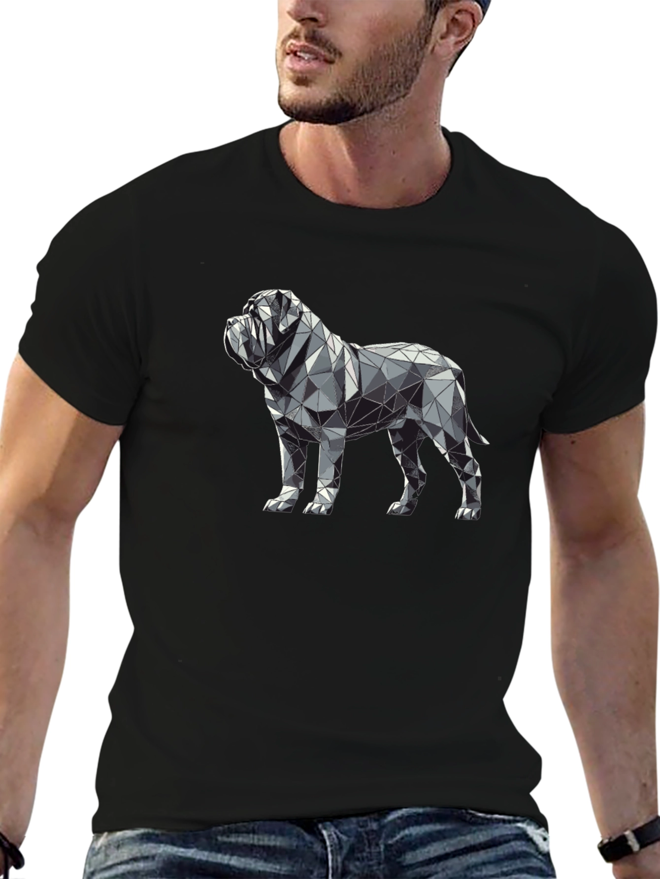 Geometric Dog Print Black T-Shirt