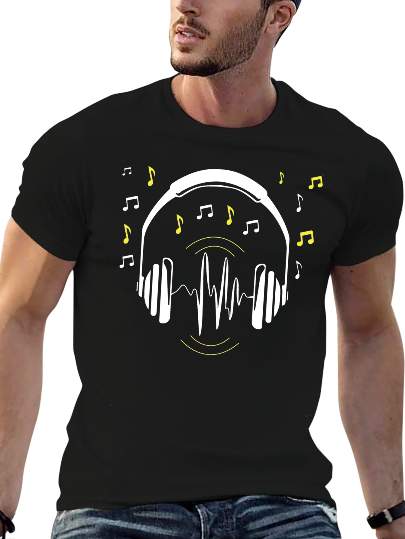 Music Lover T-Shirt - Headphones & Notes Design