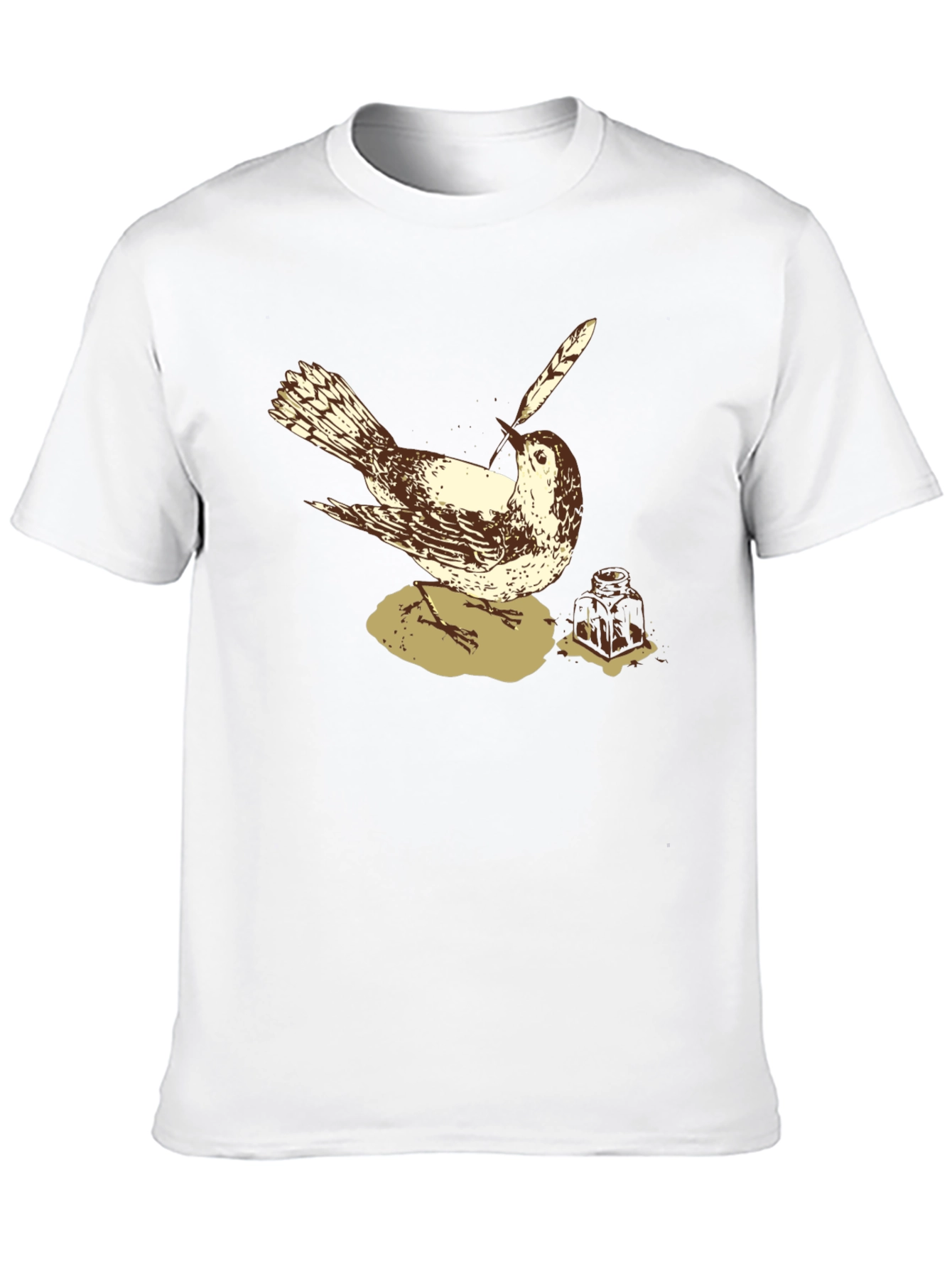 Bird with Quill Pen Graphic Tee - Black