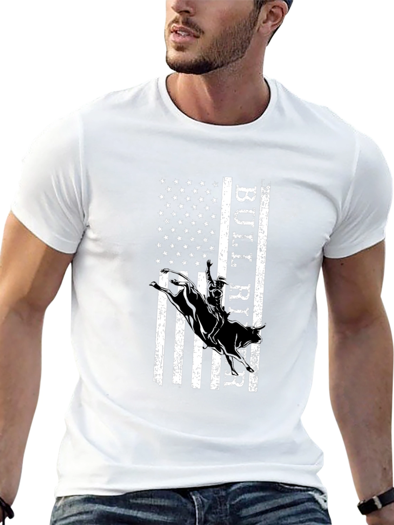 Bull Rider American Flag Graphic T-Shirt