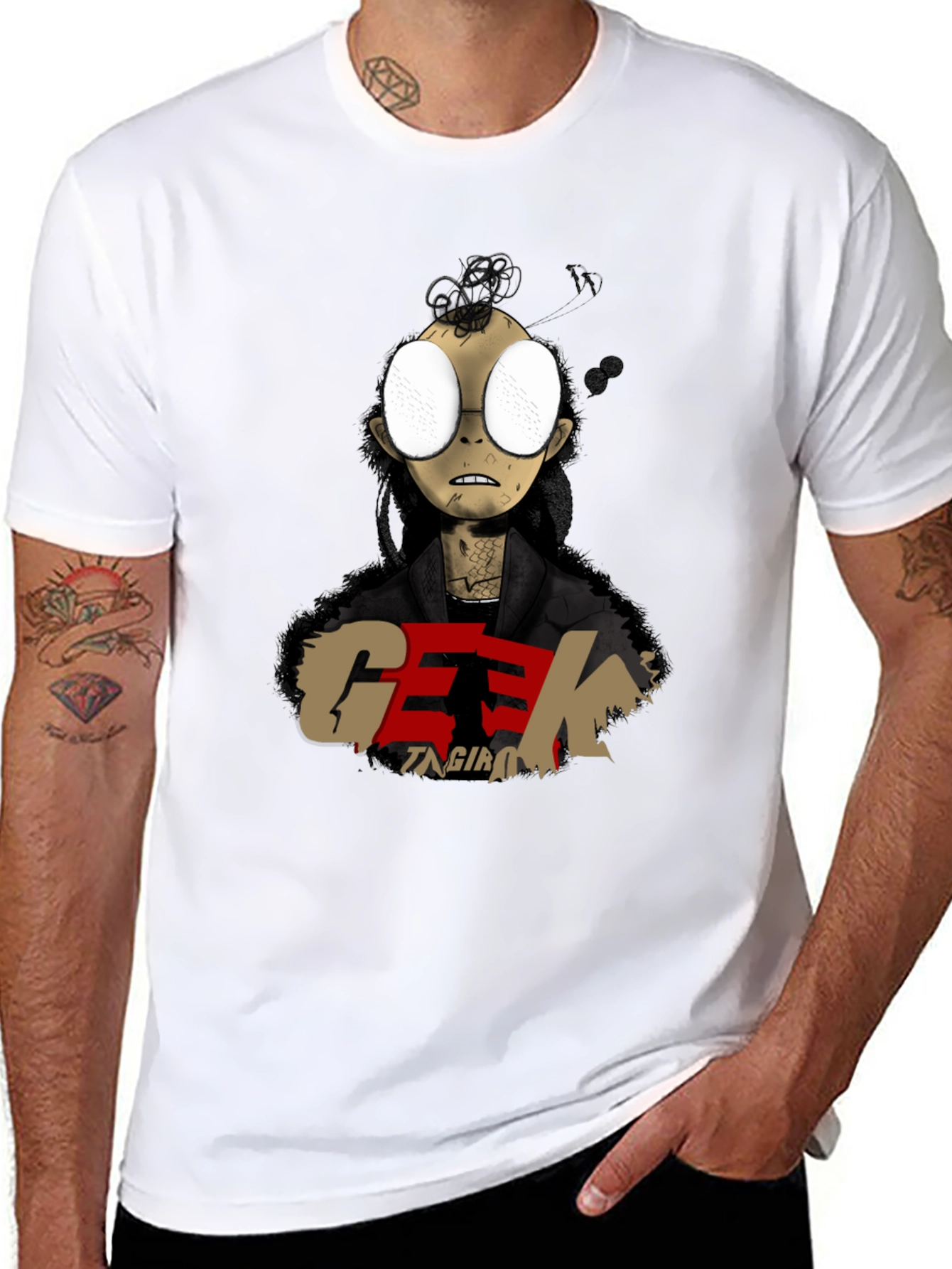Geek Character Graphic Print Black T-Shirt