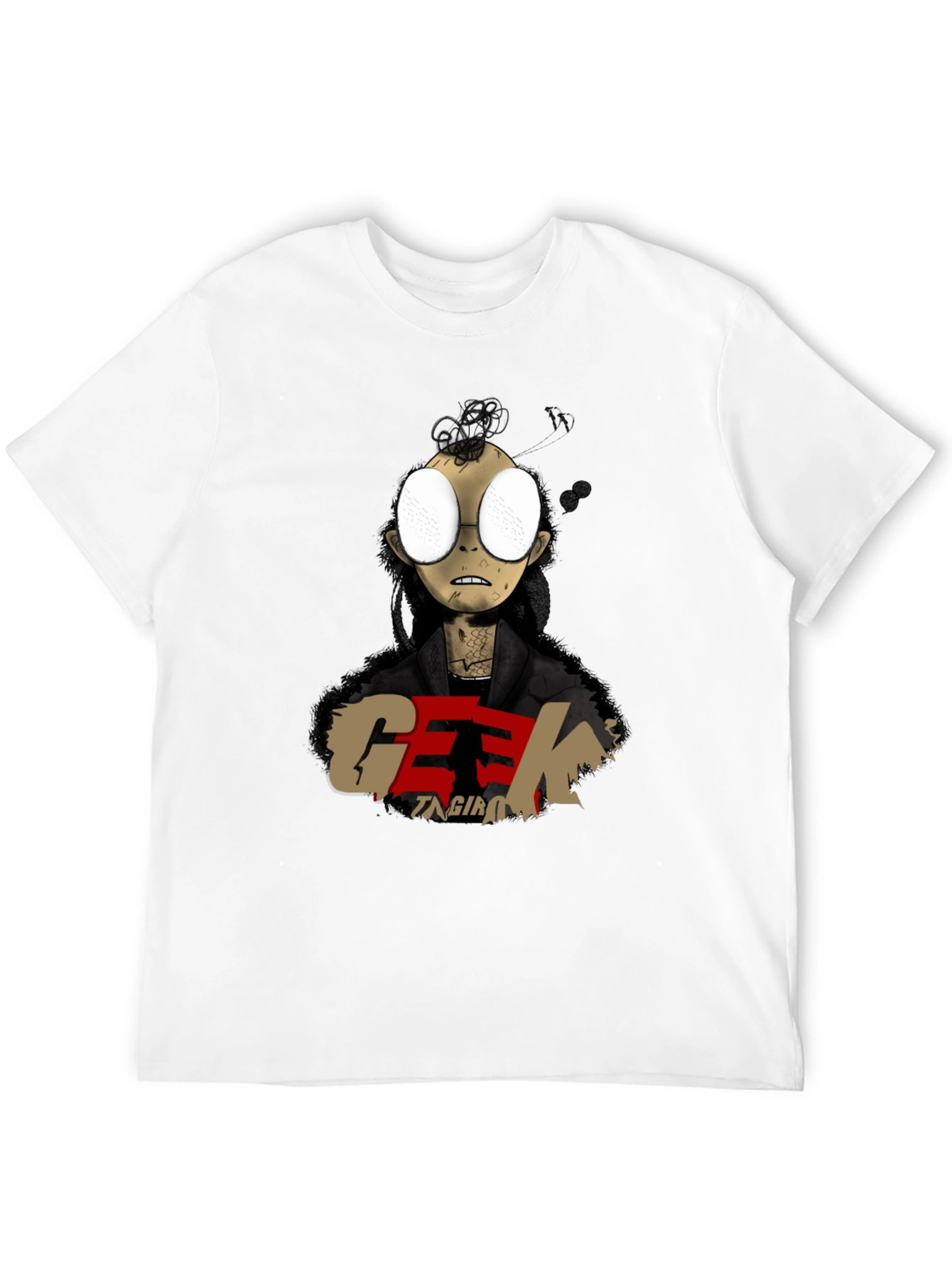 Geek Character Graphic Print Black T-Shirt